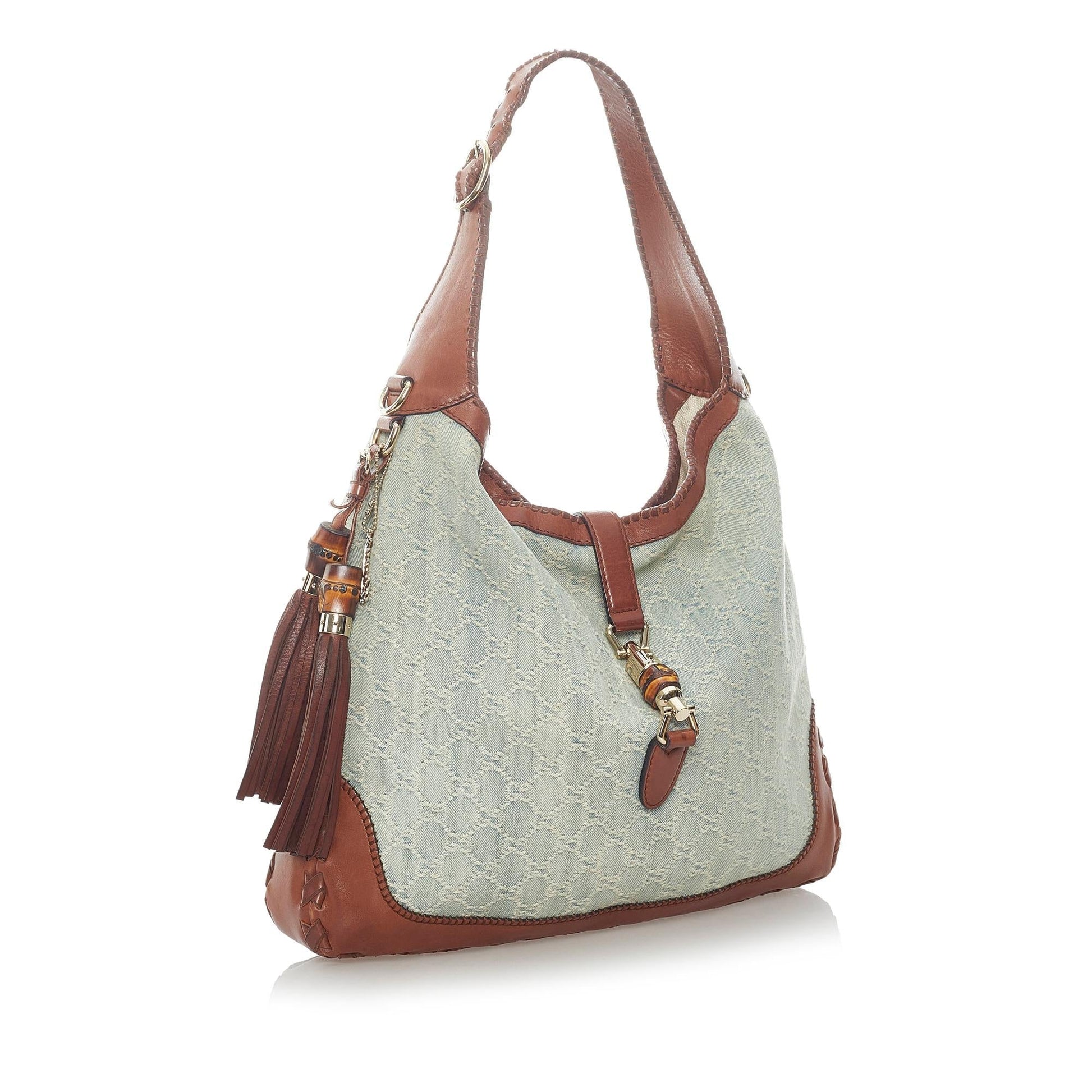 Gucci New Jackie Tassel SHG Denim Brown Blue Shoulder Bag