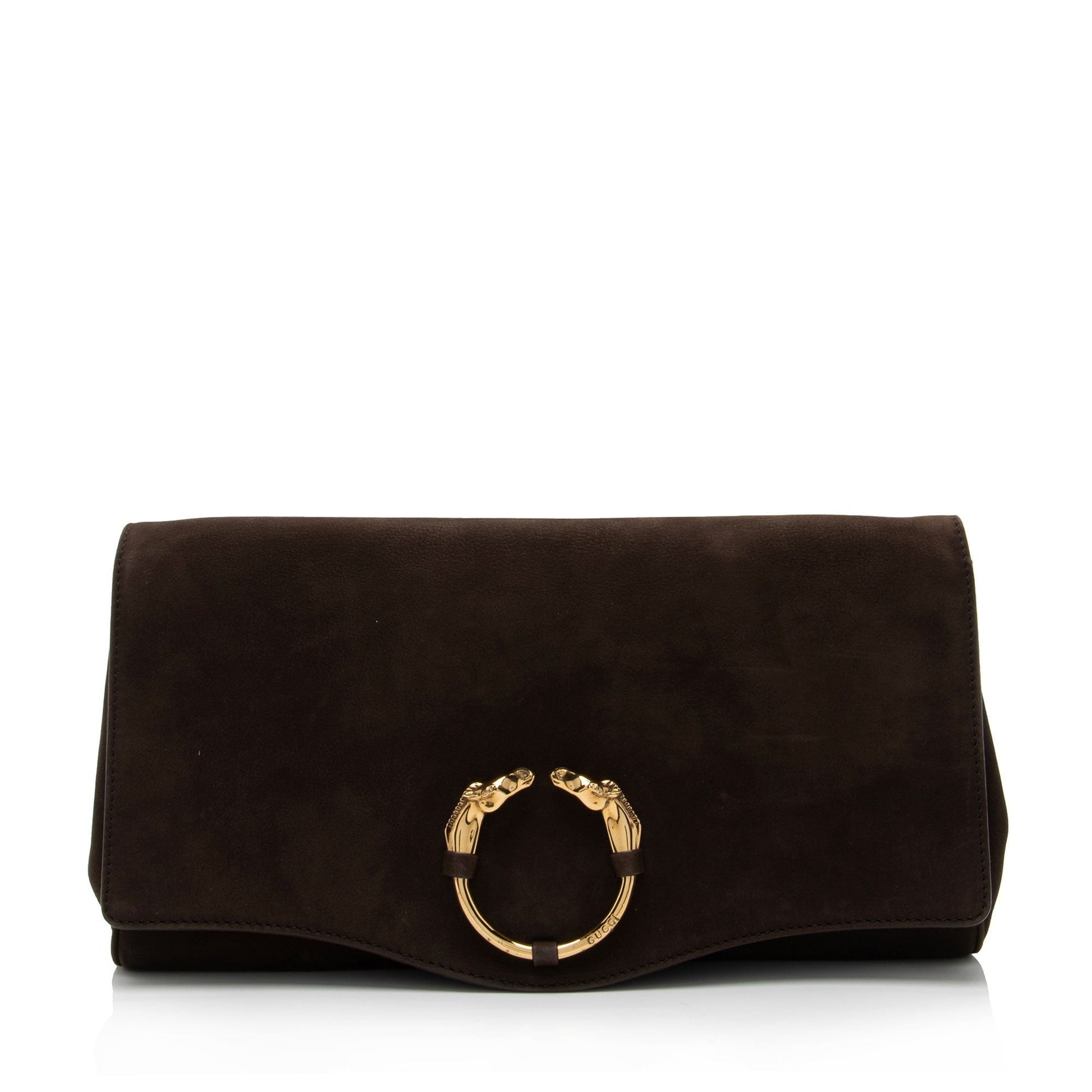 Gucci Nubuck Ribot SHF-ge9pTT Leather Brown Clutch Bag