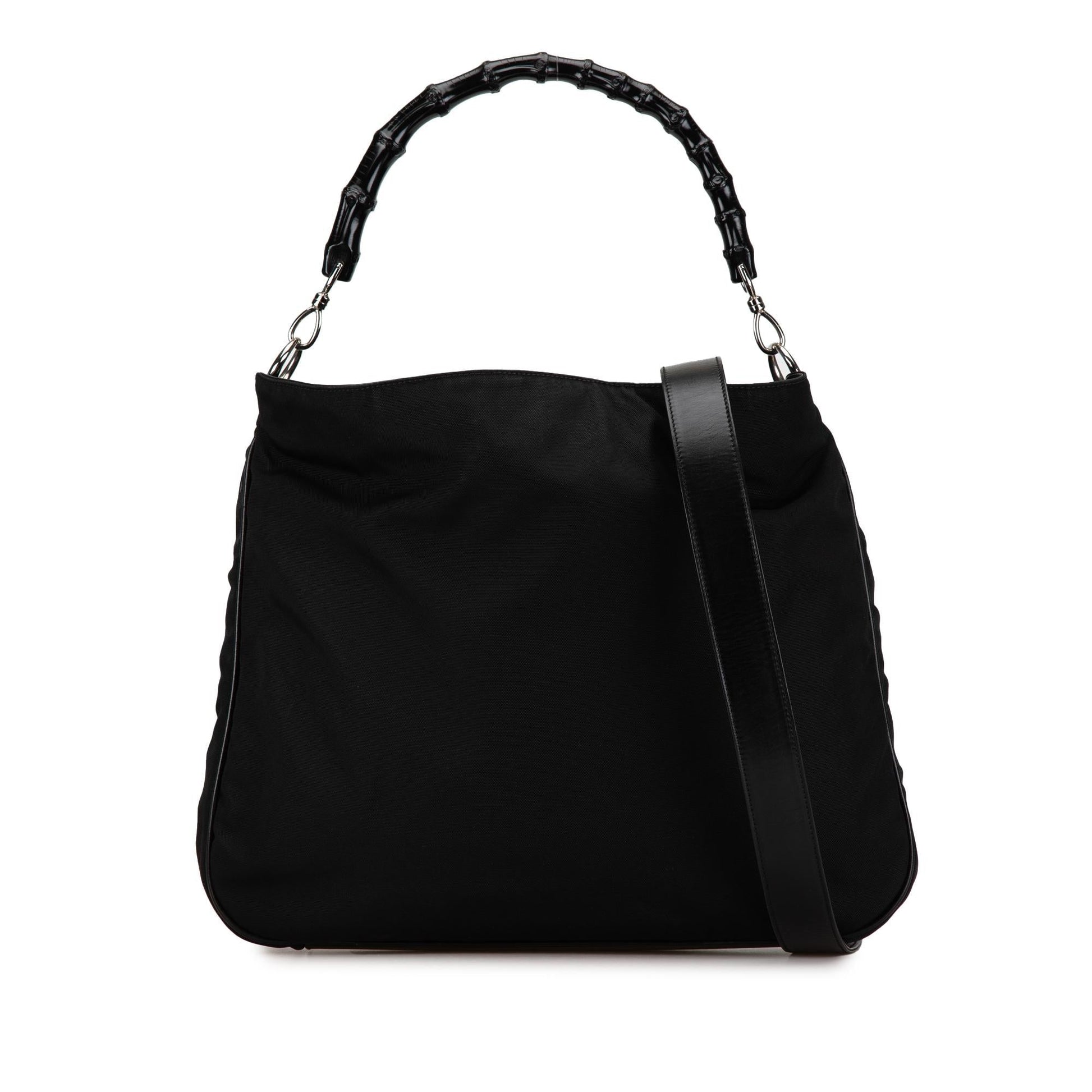 Gucci Bamboo SHG-T1iWzs Nylon Calf Black Satchel Bag