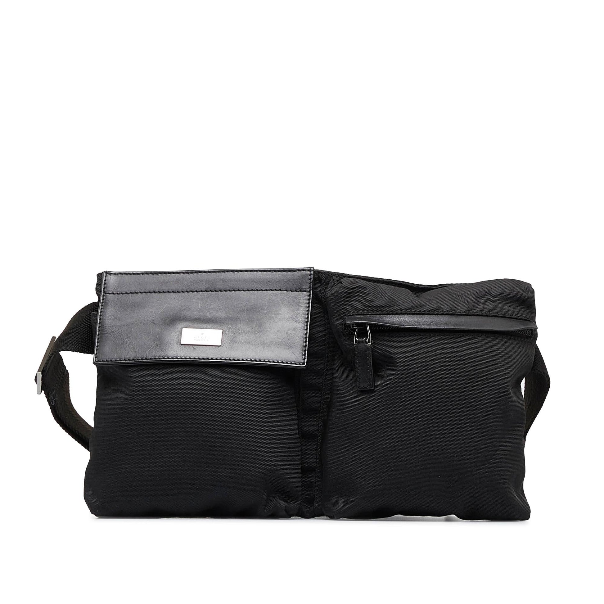 Gucci Double Pocket Belt SHG-CAEYaO Nylon Calf Black Accessory