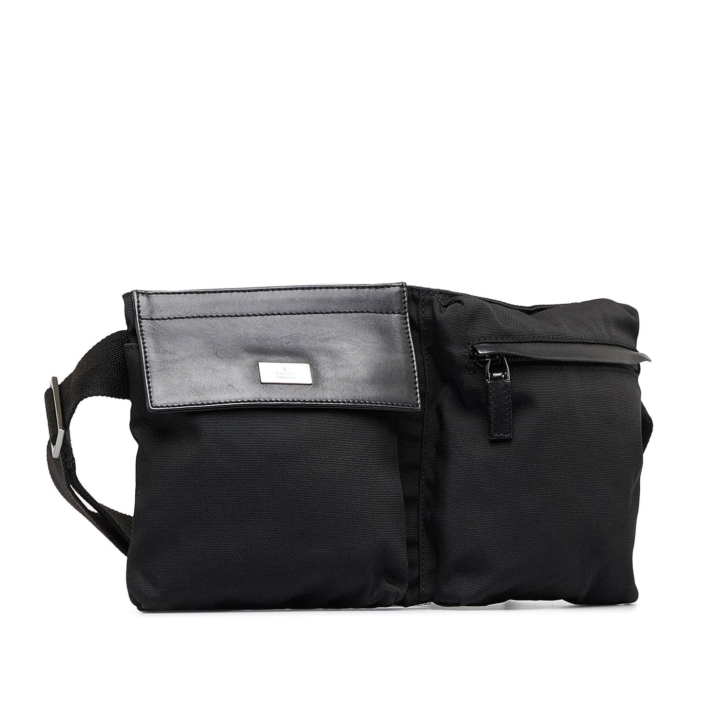 Gucci Double Pocket Belt SHG-CAEYaO Nylon Calf Black Accessory