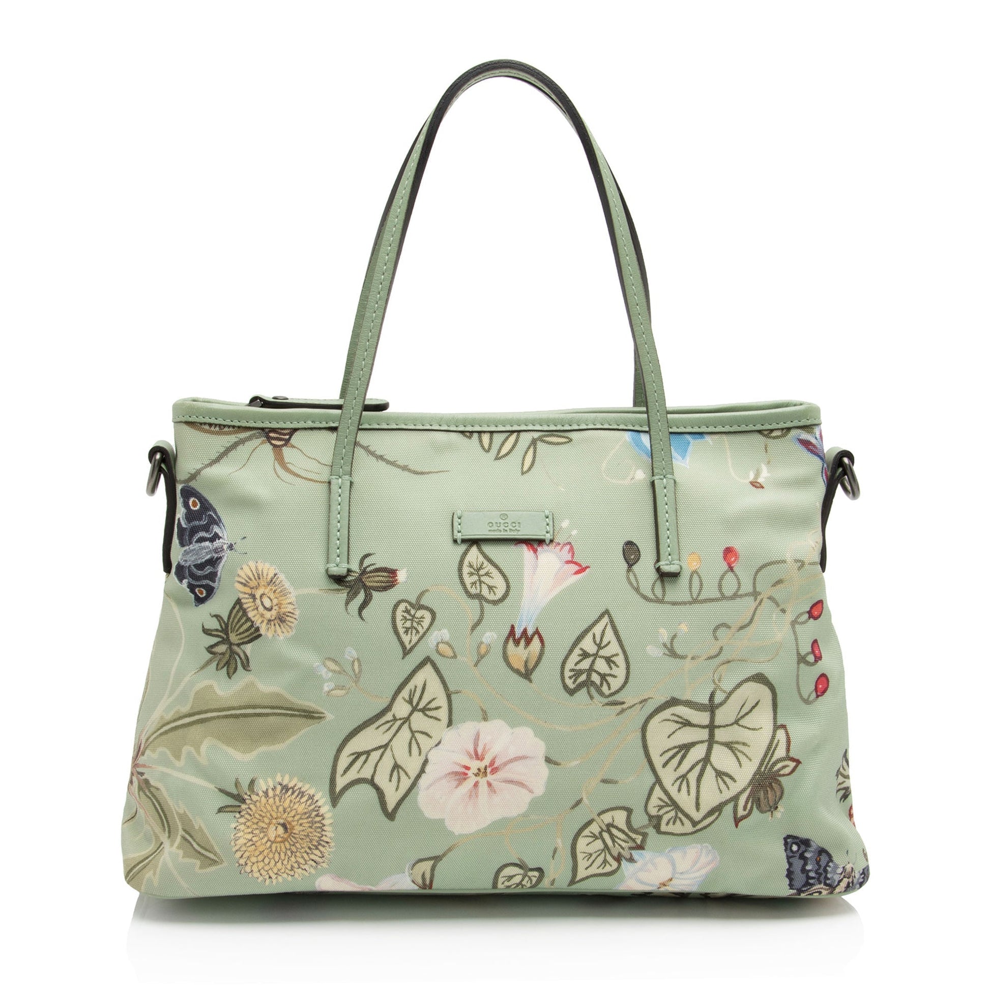 Gucci Flora Knight SHF-2ID1EO Leather Nylon Green Small Tote Bag