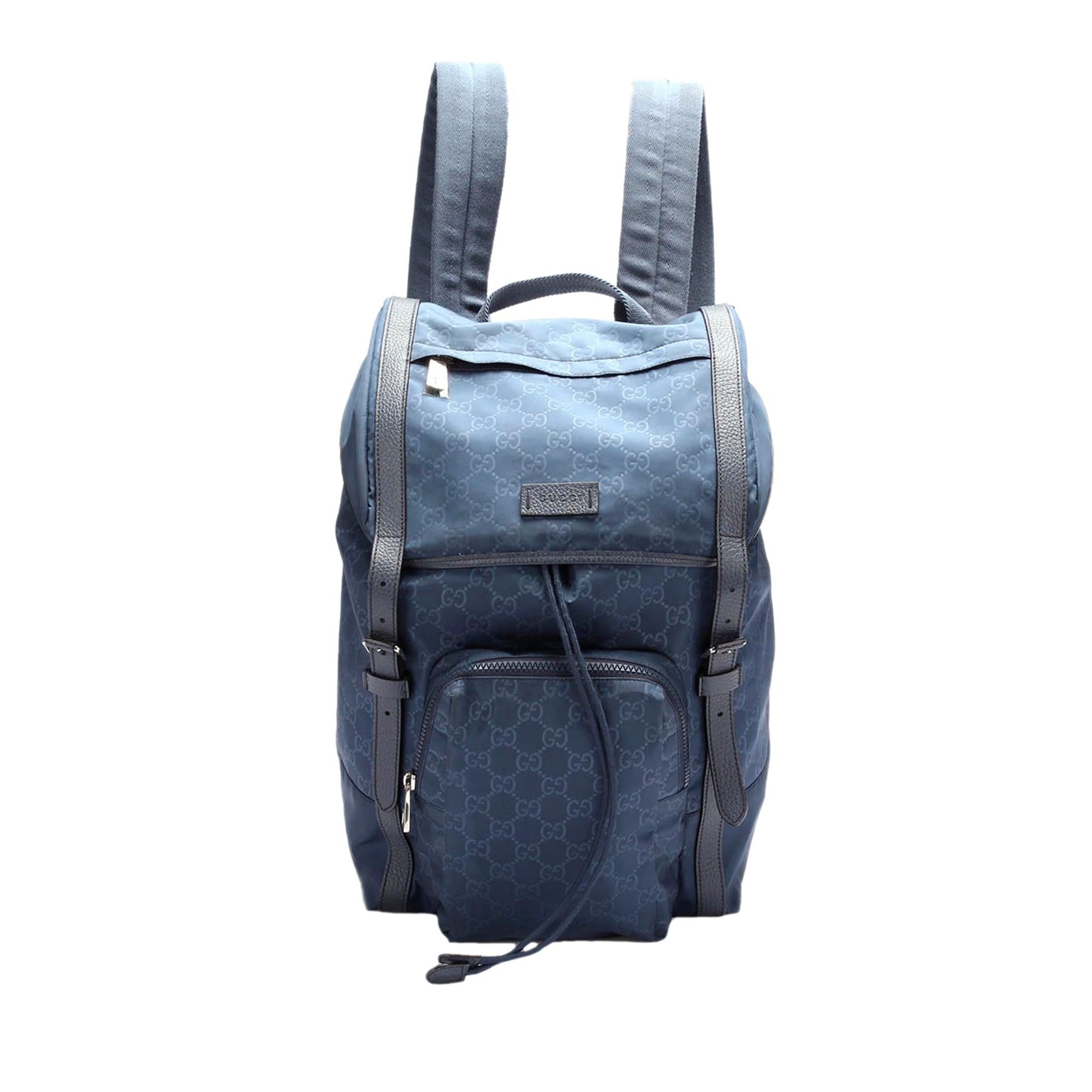 Gucci Guccissima Backpack SHG-f2n9qE Nylon Calf Black Blue