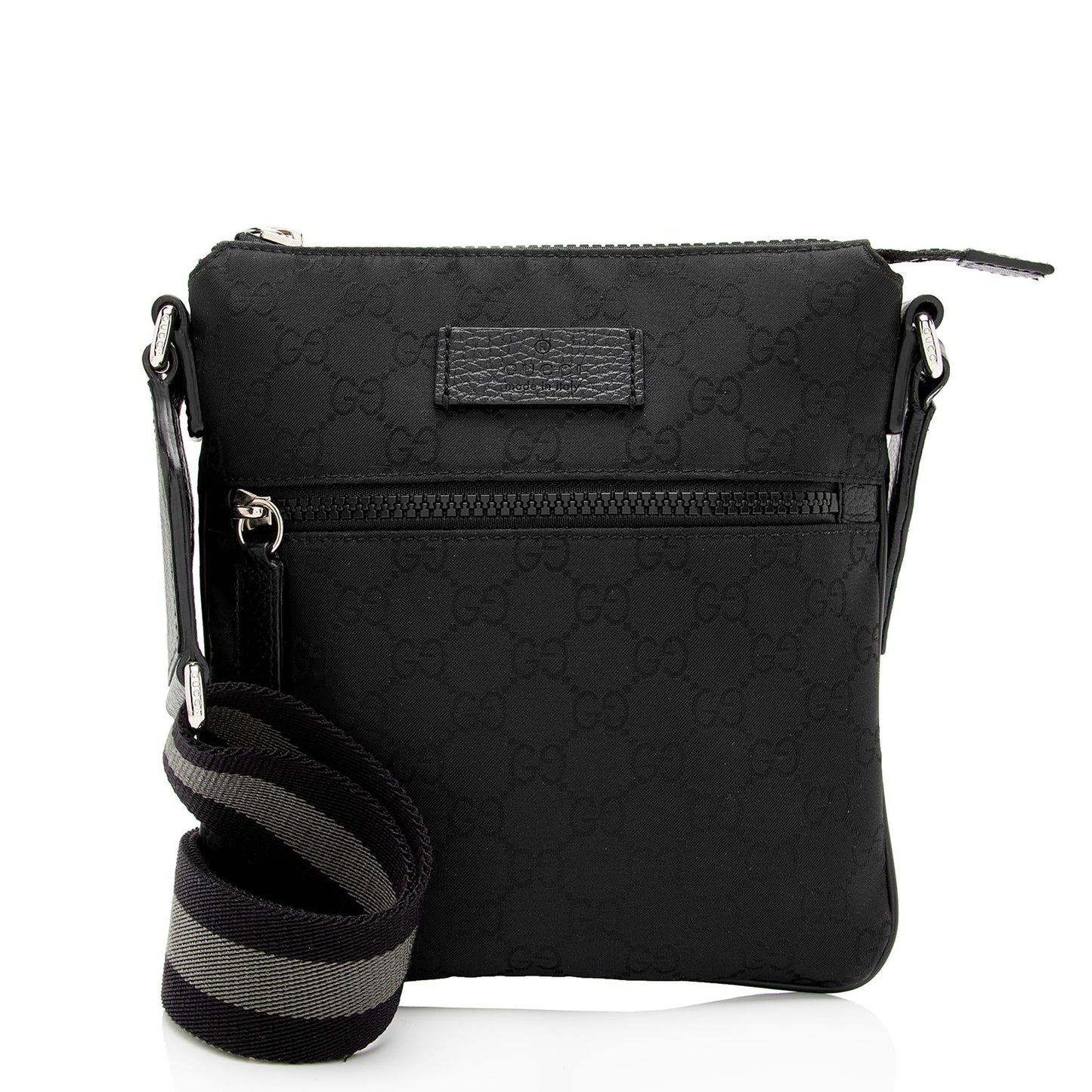 Gucci Flat Messenger SHF-uRak7p Monogram Leather Nylon Black Shoes