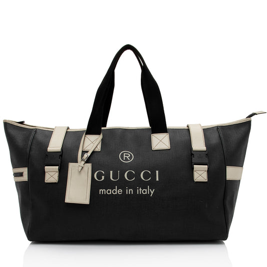 Gucci PVC Logo XL Shopper SHF-AJvk6R Leather Canvas Nylon Black Tote Bag