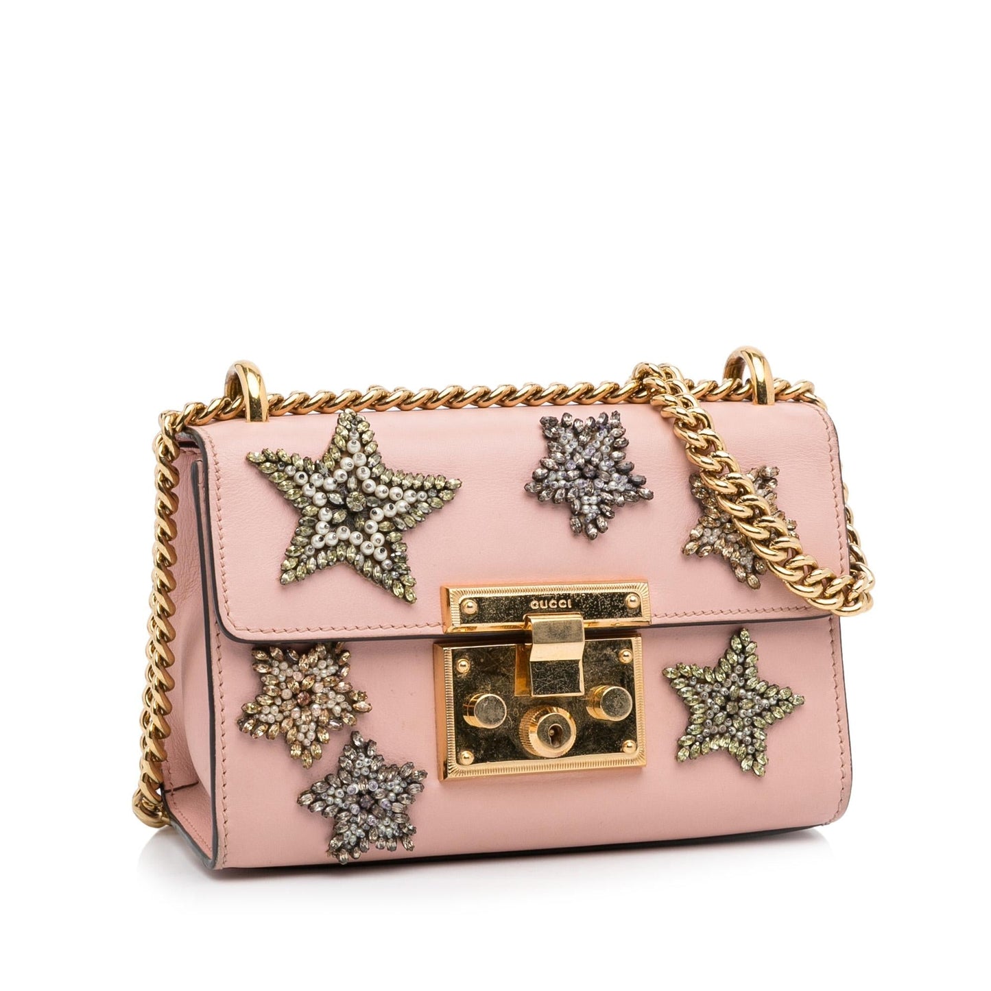 Gucci Padlock Crystal Embelished SHG-IbIDVW Calf Pink Crossbody Bag