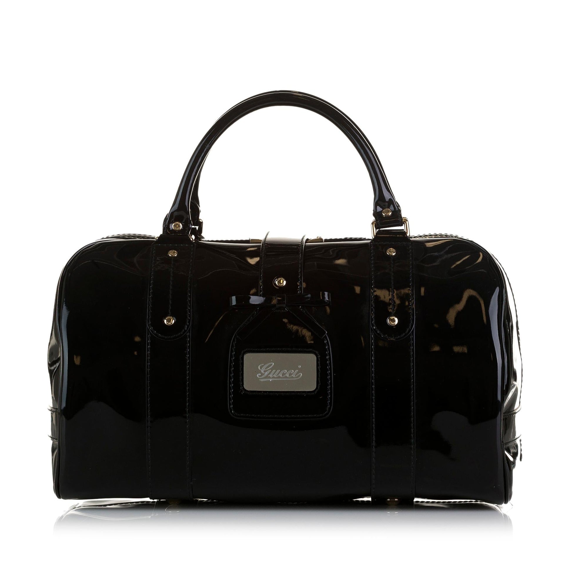 Gucci Boston SHG-SjjnhF Leather Patent Black Satchel Bag