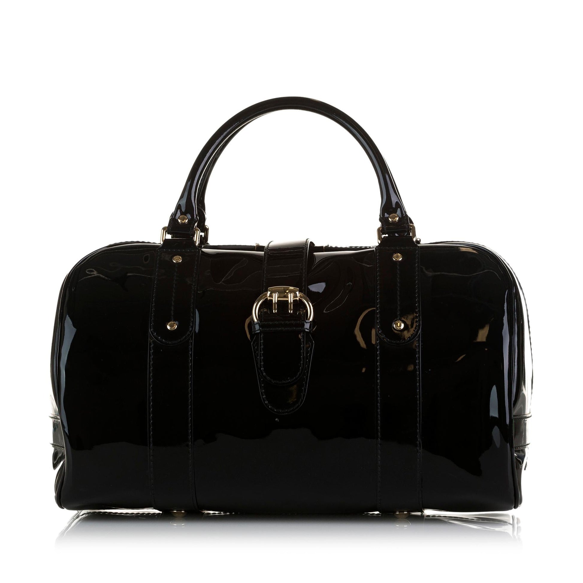 Gucci Boston SHG-SjjnhF Leather Patent Black Satchel Bag