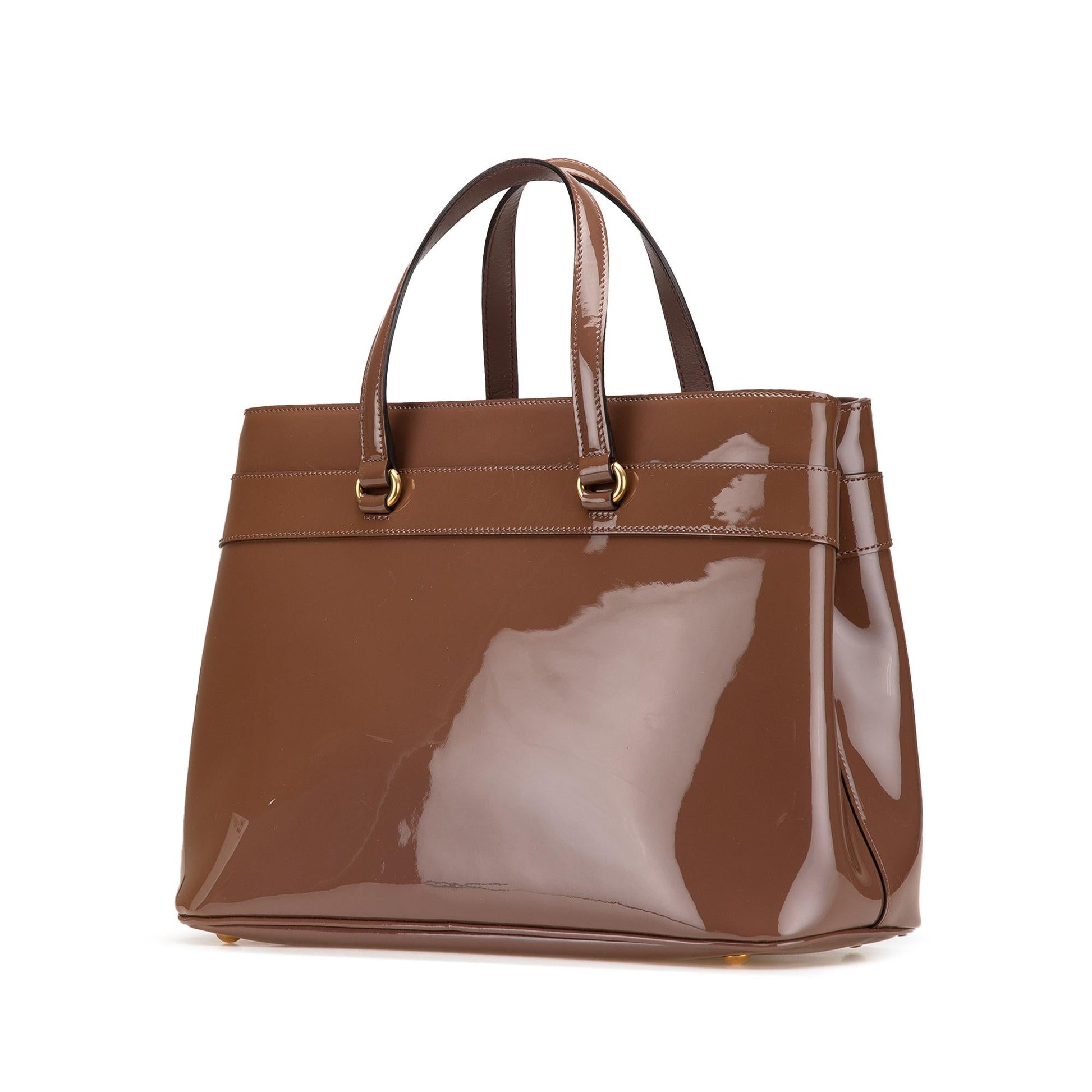 Gucci Bright Bit Leather Patent Brown Satchel Bag