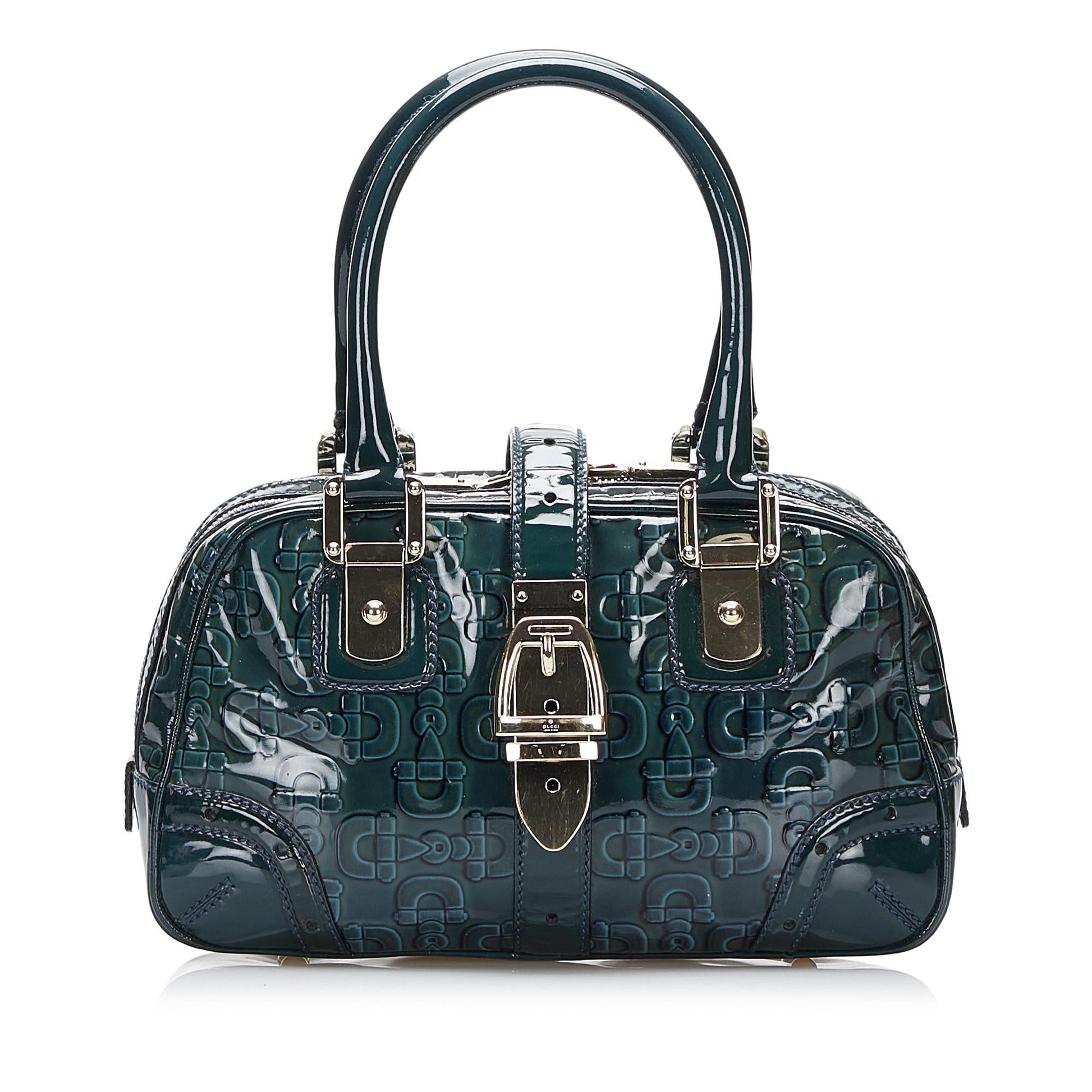 Gucci Horsebit SHG-eObUnw Leather Patent Green Satchel Bag