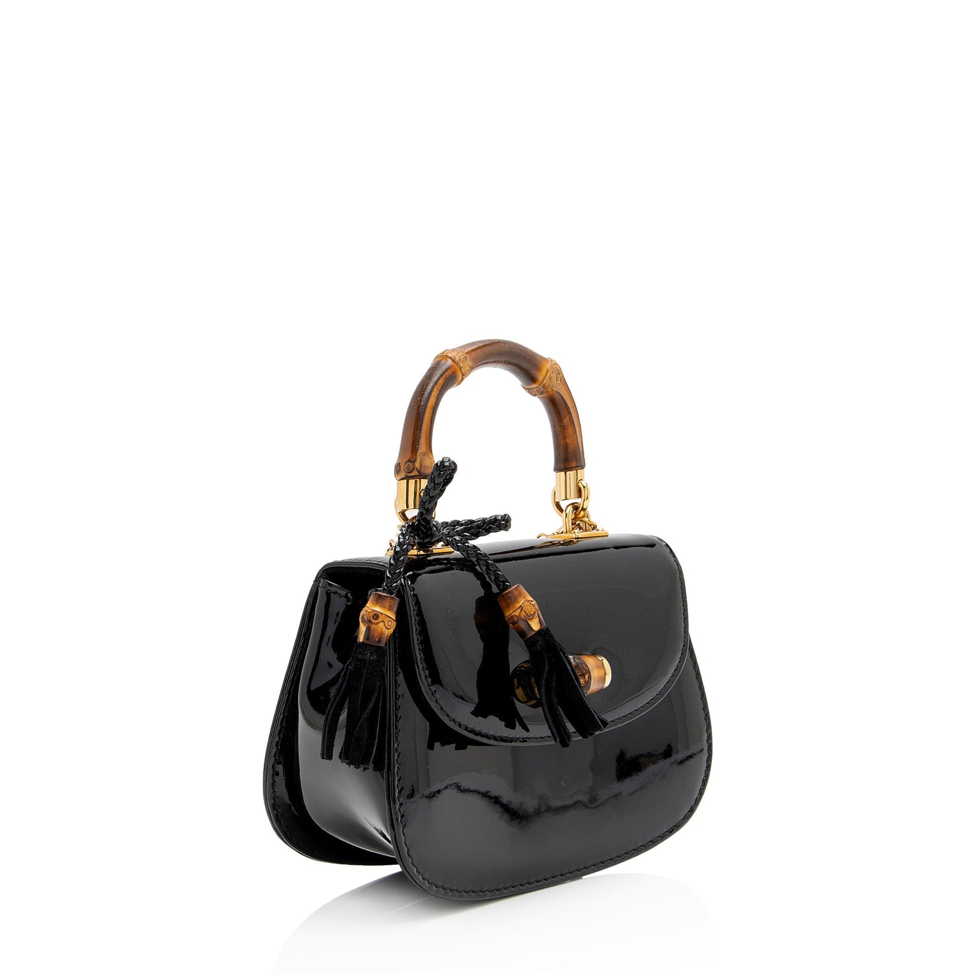 Gucci Bamboo Night Evening Leather Patent Black Crossbody Bag