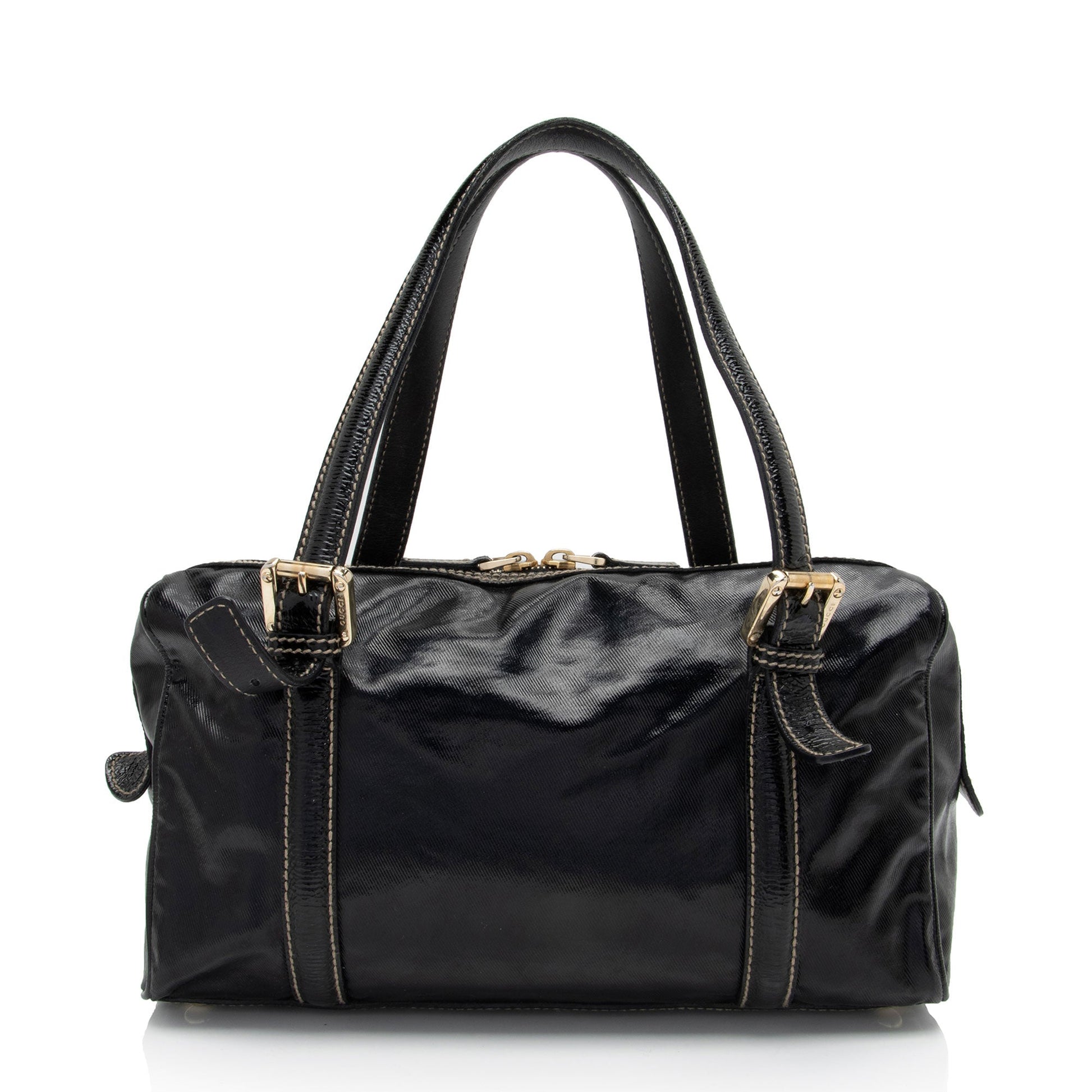 Gucci Britt Boston Leather Canvas Nylon Patent Satchel Bag