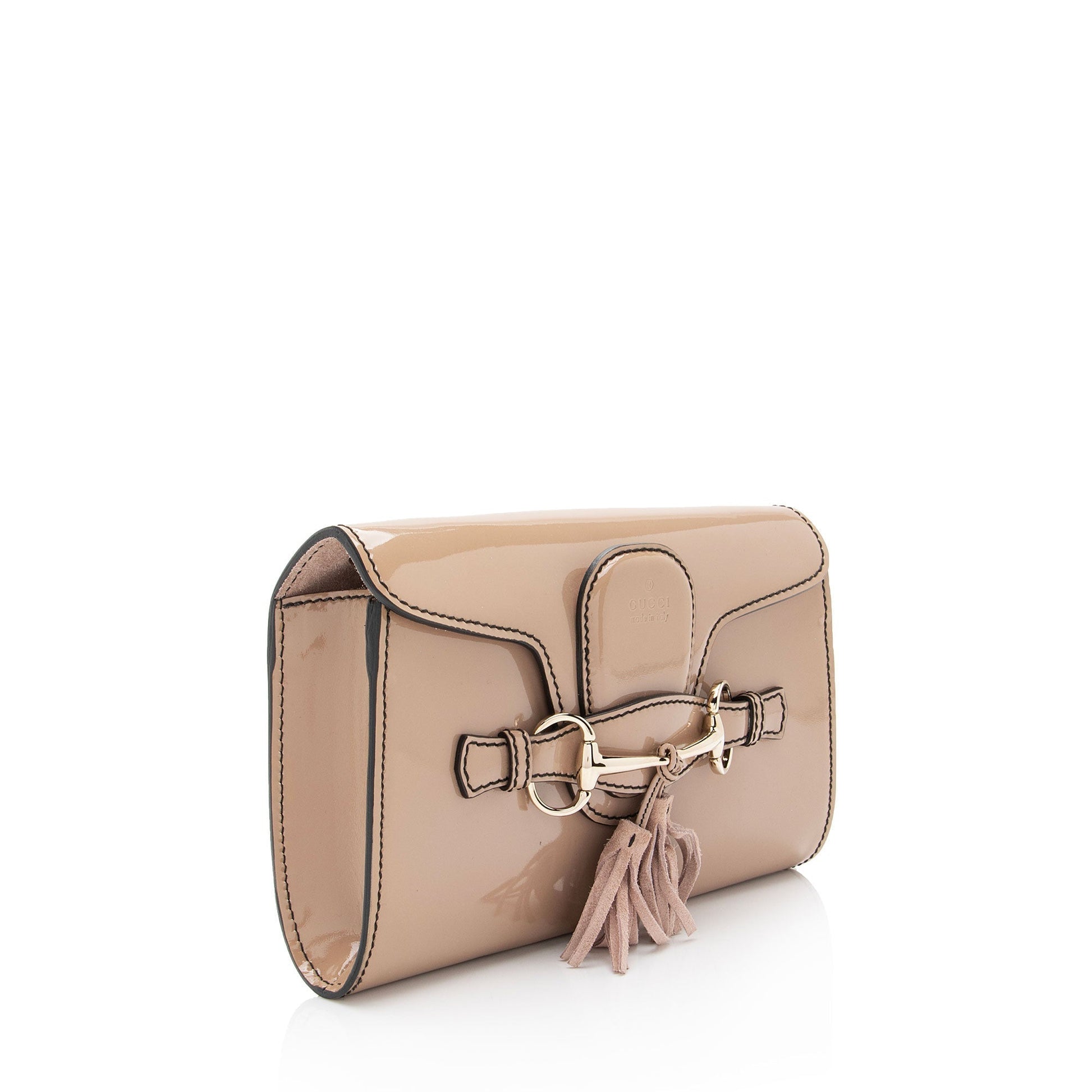 Gucci Emily SHF-FaCHlt Leather Suede Patent Beige Shoulder Bag