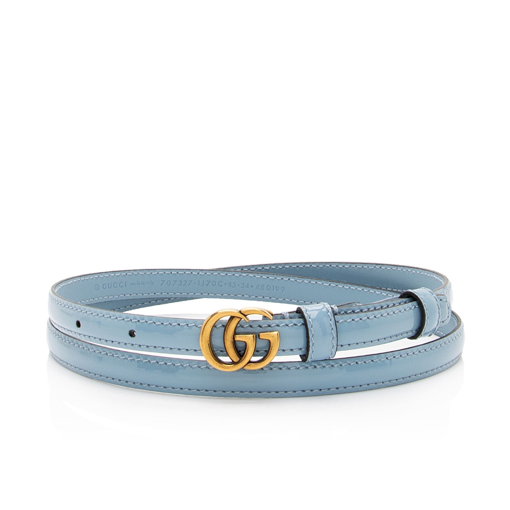 Gucci GG Marmont Slim Belt - Leather Patent Blue Accessory