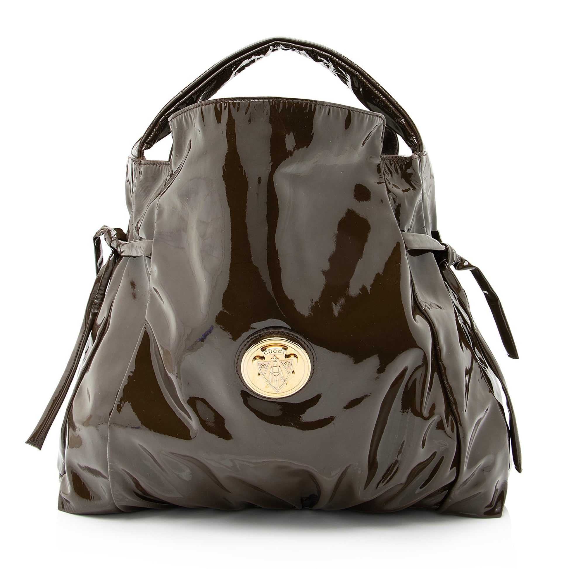 Gucci Hysteria SHF Leather Patent Brown Medium Shoulder Bag