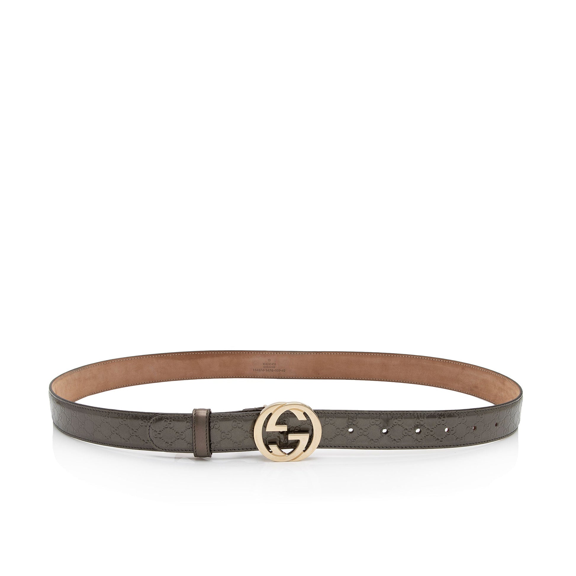 Gucci Microguccissima Interlocking G Narrow Belt Leather Patent Grey Accessory