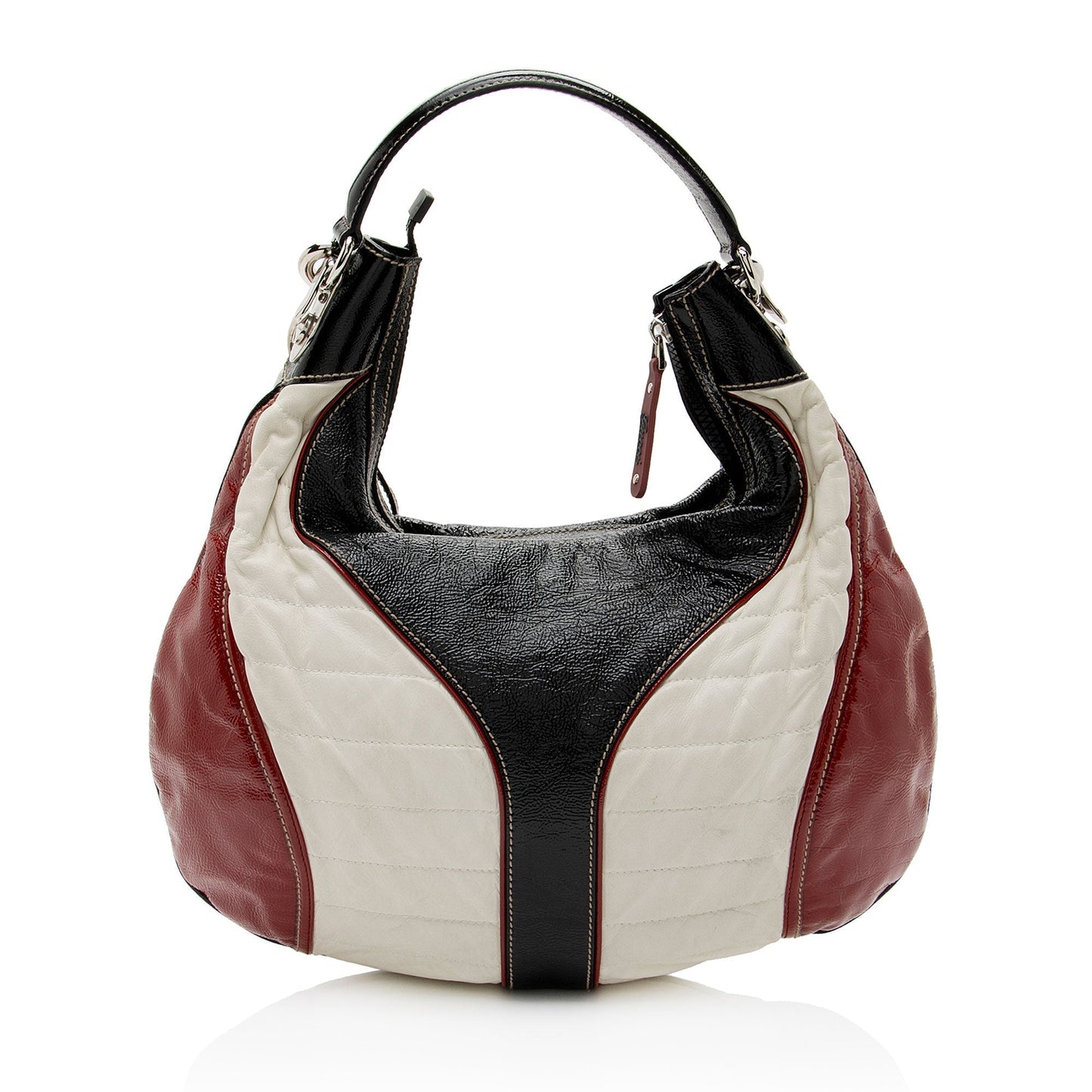 Gucci Snow Glam Leather Patent Black White Shoulder Bag