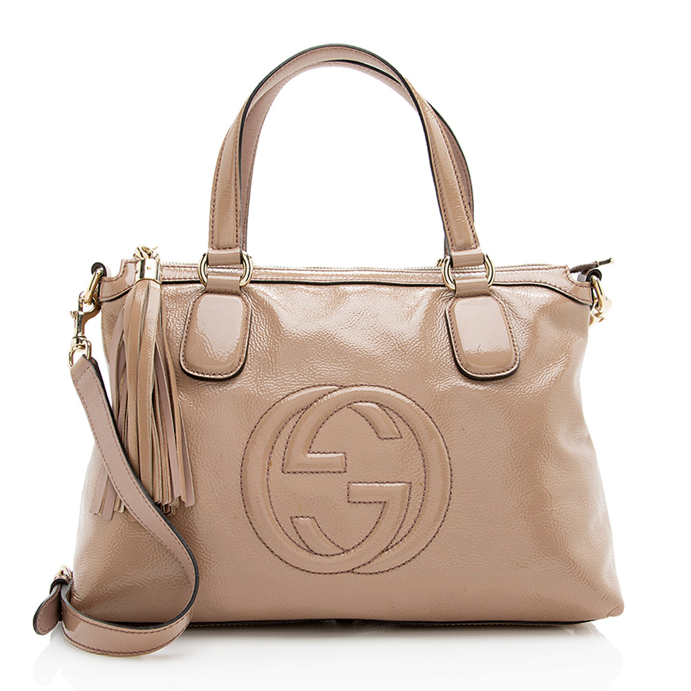 Gucci Soho Working SHF Leather Patent Beige Tote Bag