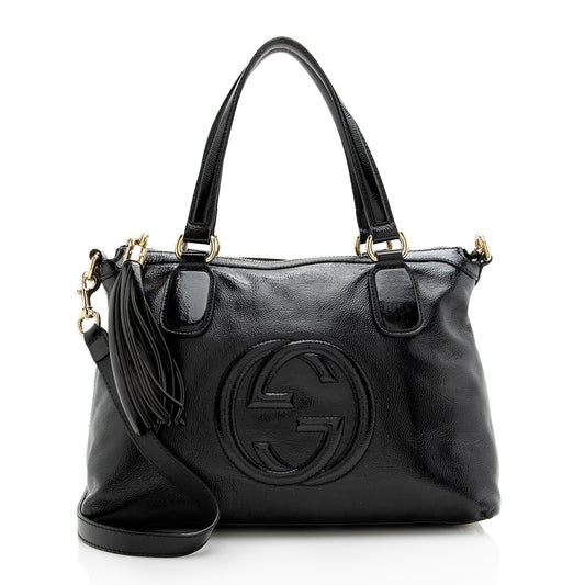 Gucci Soho Working SHF Leather Patent Black Tote Bag