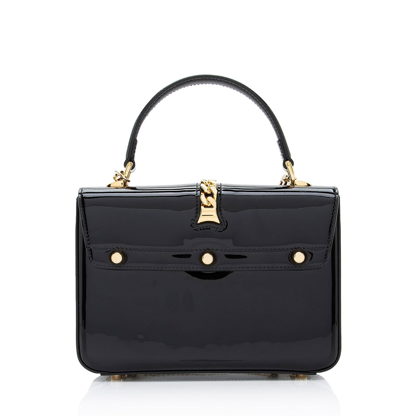 Gucci Sylvie Top Handle Leather Patent Black Mini Satchel Bag Shf Lrhvs4