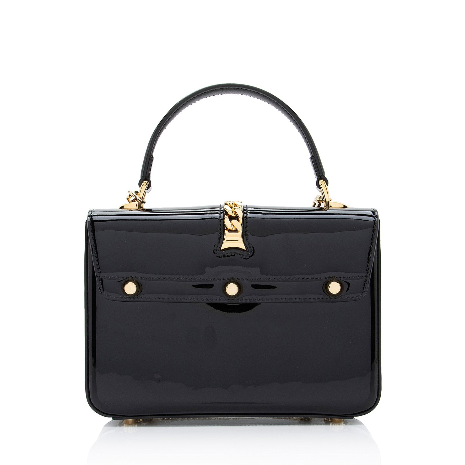 Gucci Sylvie Top Handle Leather Patent Black Mini Satchel Bag Shf Lrhvs4