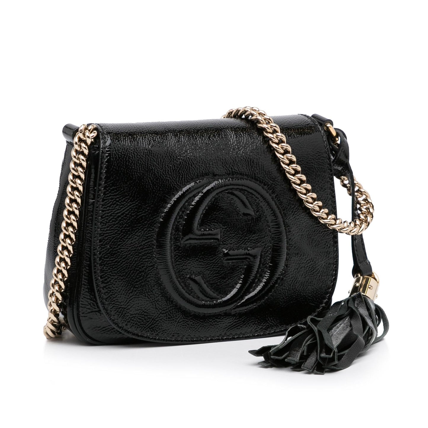 Gucci Soho SHG-EIjZmu Leather Patent Black Flap Crossbody Bag