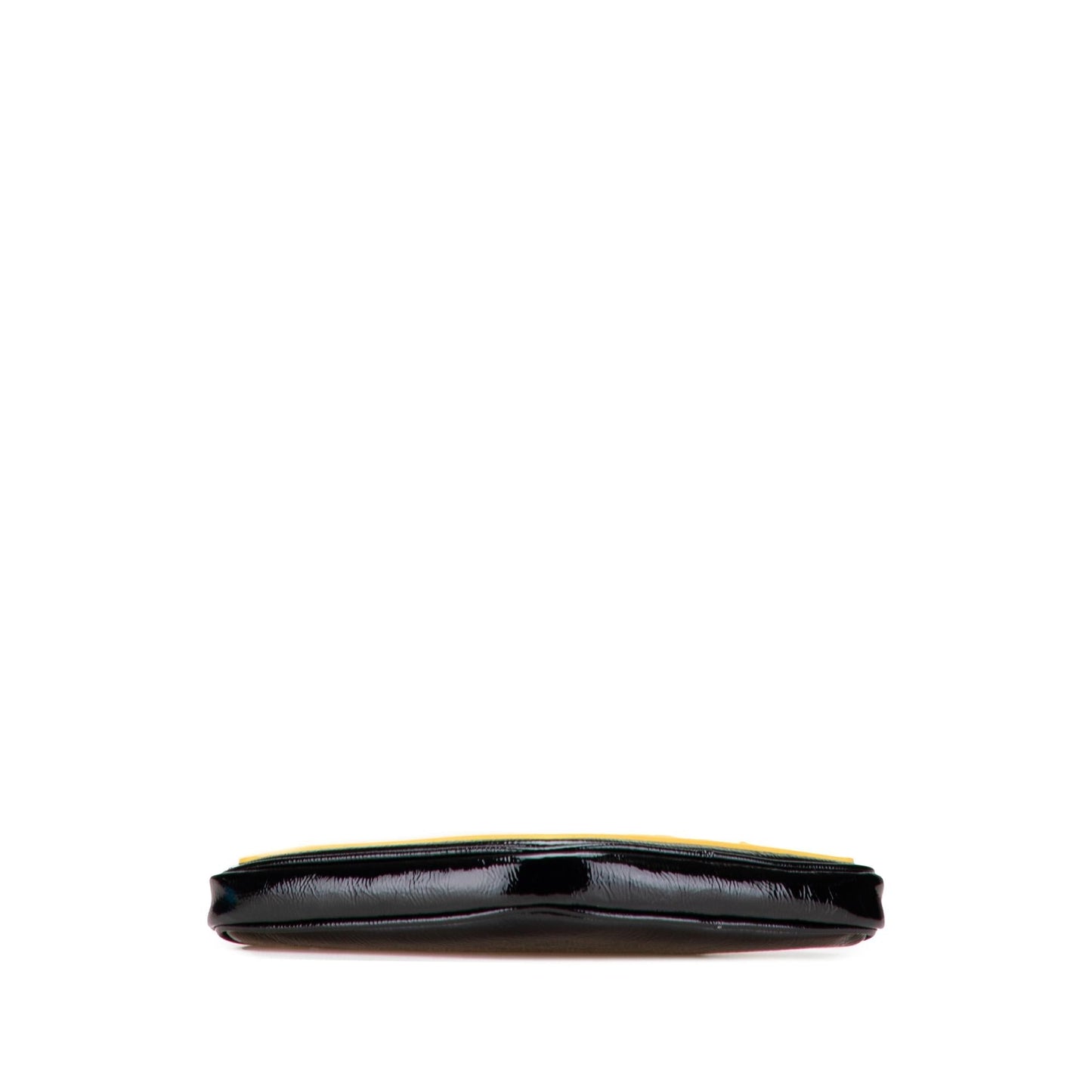Gucci Rubber Game Patch Wristlet Leather Patent Black Logo Clutch Bag