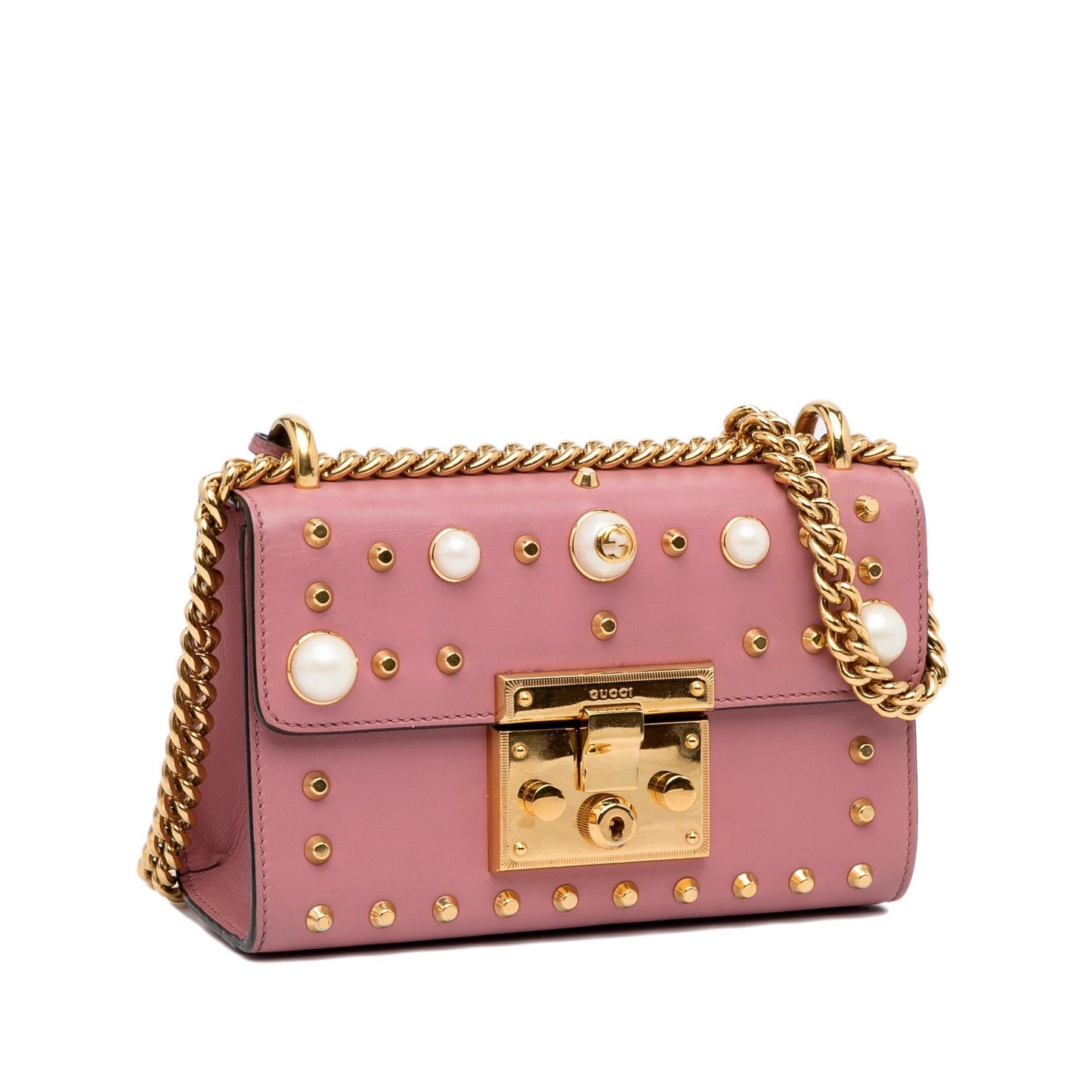 Gucci Pearl Studded Padlock SHG-r5jgoa Calf Pink Crossbody Bag