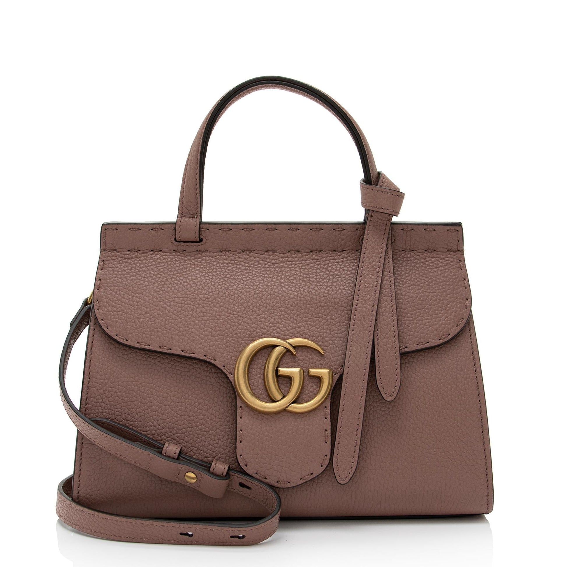 Gucci Pebbled GG Marmont SHF-1GP6PA Leather Pink Mini Top Handle Crossbody Bag