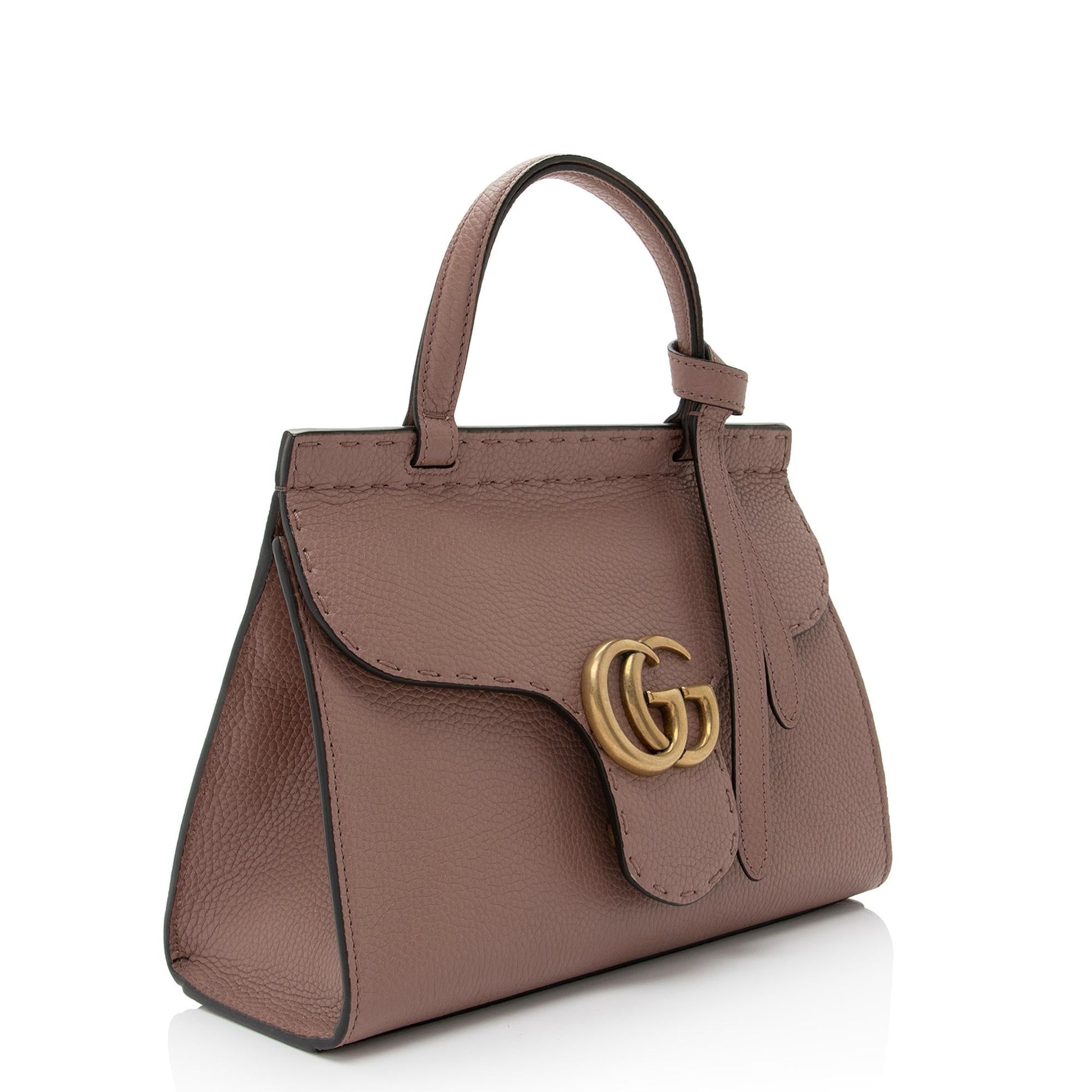 Gucci Pebbled GG Marmont SHF-1GP6PA Leather Pink Mini Top Handle Crossbody Bag
