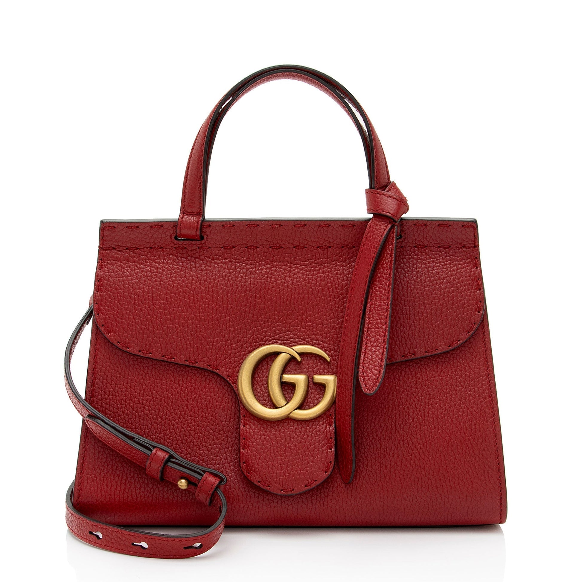 Gucci Pebbled GG Marmont SHF-CZXc44 Leather Red Mini Top Handle Shoulder Bag
