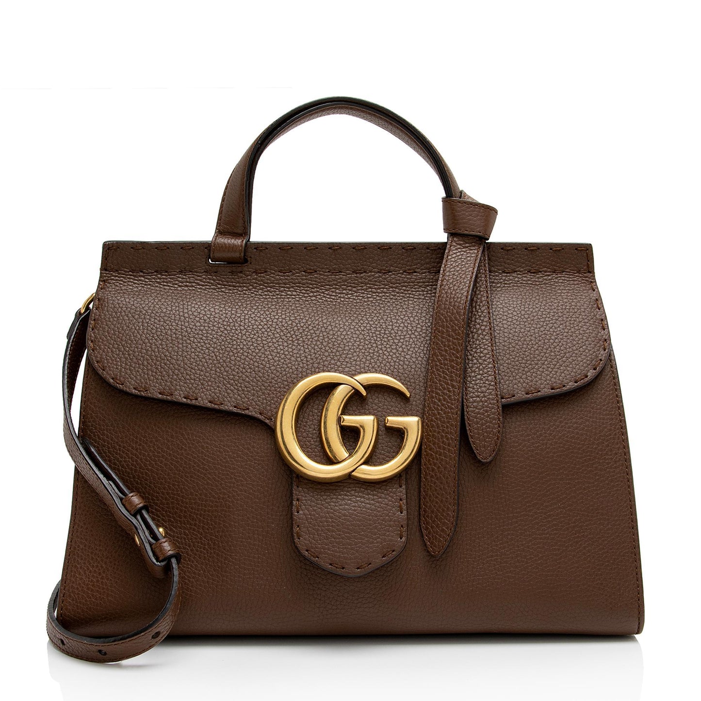 Gucci Pebbled GG Marmont SHF-VGh3B4 Leather Brown Small Top Handle Shoulder Bag