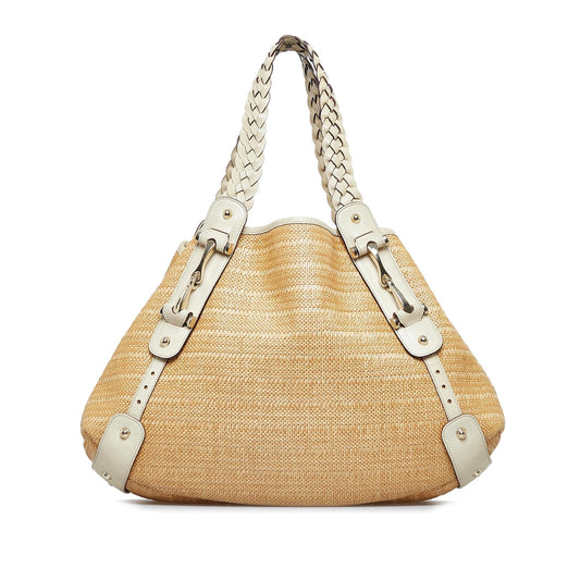 Gucci Pelham SHG-GEsvBw Raffia Calf White Brown Shoulder Bag
