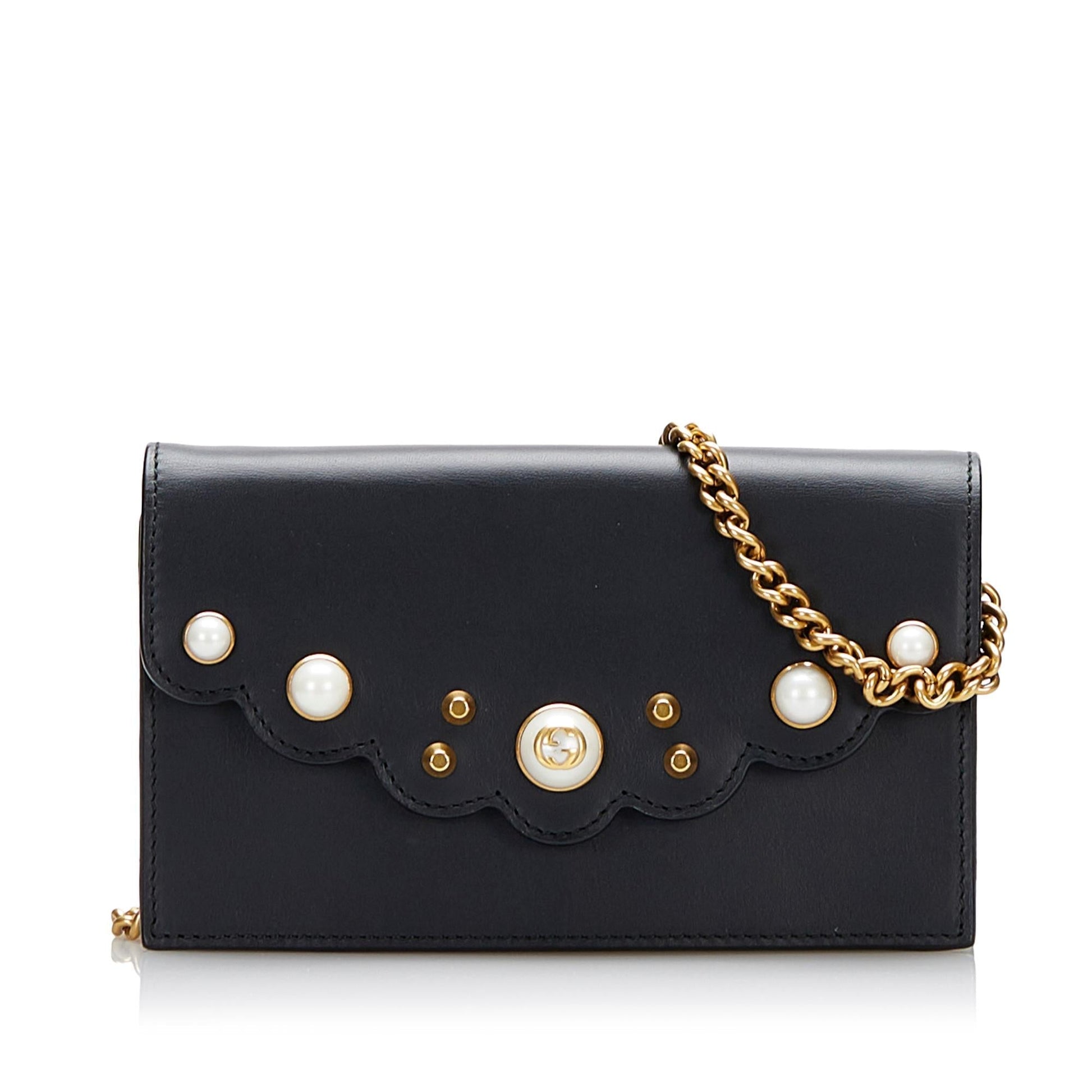 Gucci Peony Pearly Wallet On SHG-rRgoQZ Calf Black Chain Crossbody Bag