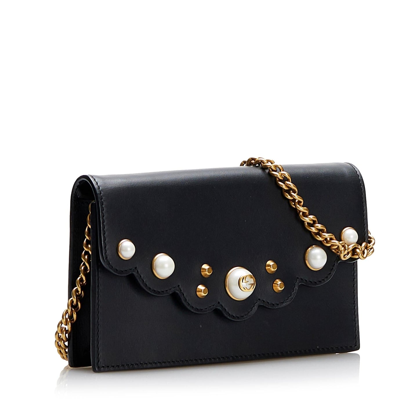 Gucci Peony Pearly Wallet On SHG-rRgoQZ Calf Black Chain Crossbody Bag