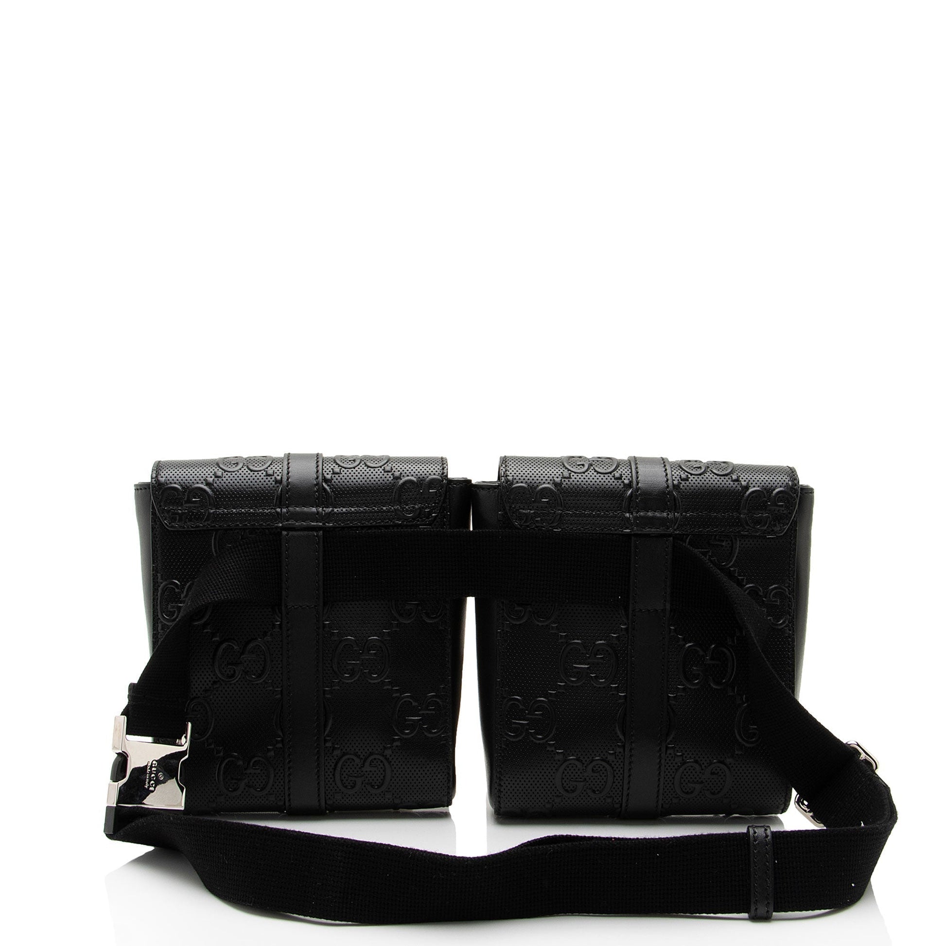 Gucci Perforated GG Embossed Double Belt Leather Black Accessory