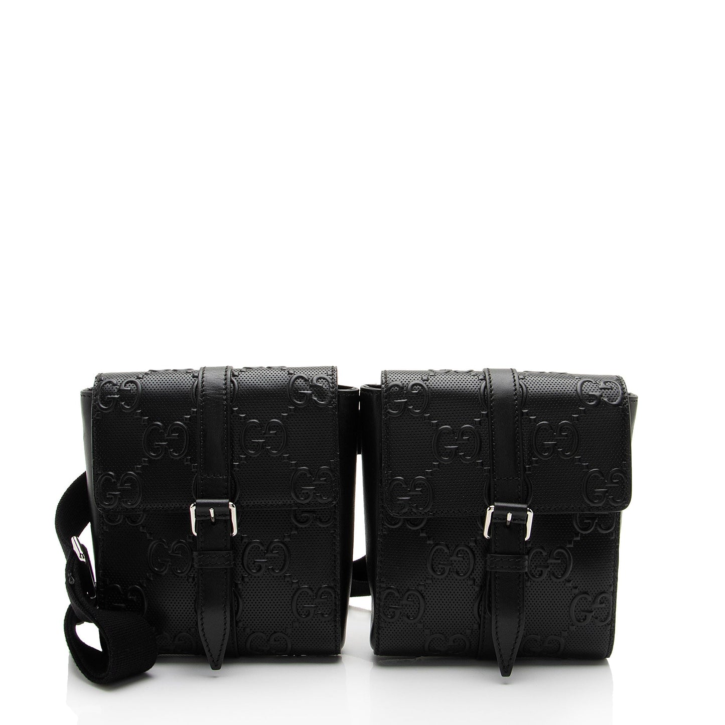 Gucci Perforated GG Embossed Double Belt Leather Black Accessory