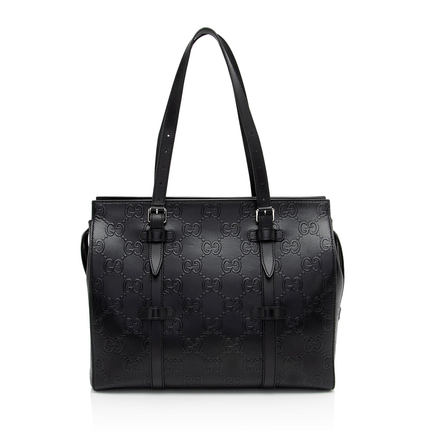 Gucci Perforated GG Embossed Zip SHF-Rjdpkd Leather Black Tote Bag