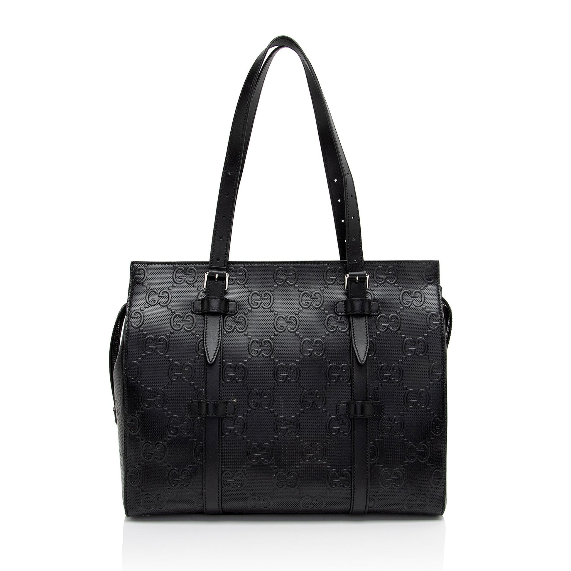 Gucci Perforated GG Embossed Zip SHF-Rjdpkd Leather Black Tote Bag