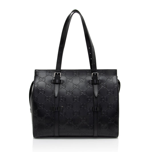 Gucci Perforated GG Embossed Zip SHF-Rjdpkd Leather Black Tote Bag