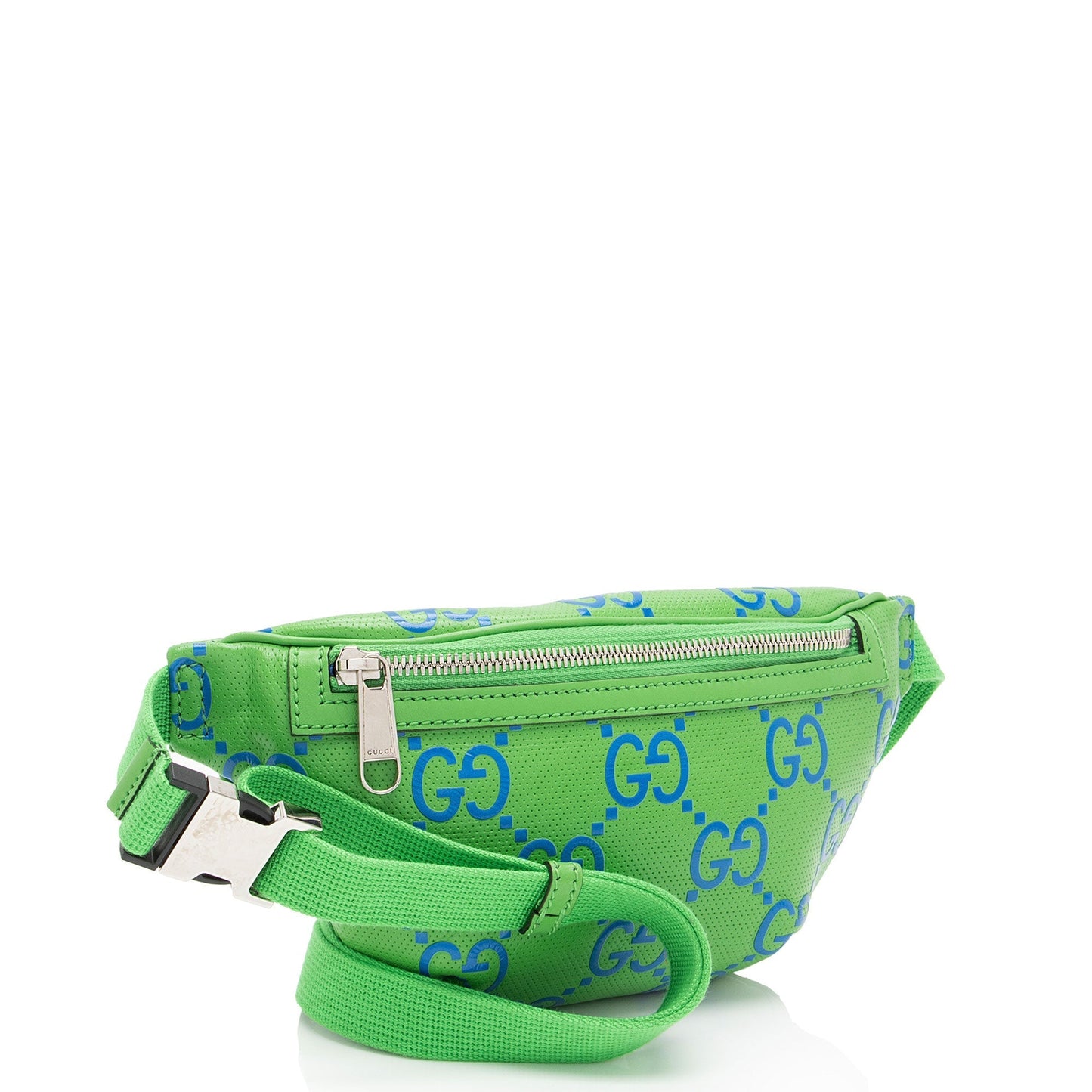Gucci Perforated GG Belt Leather Nylon Blue Green Accessory