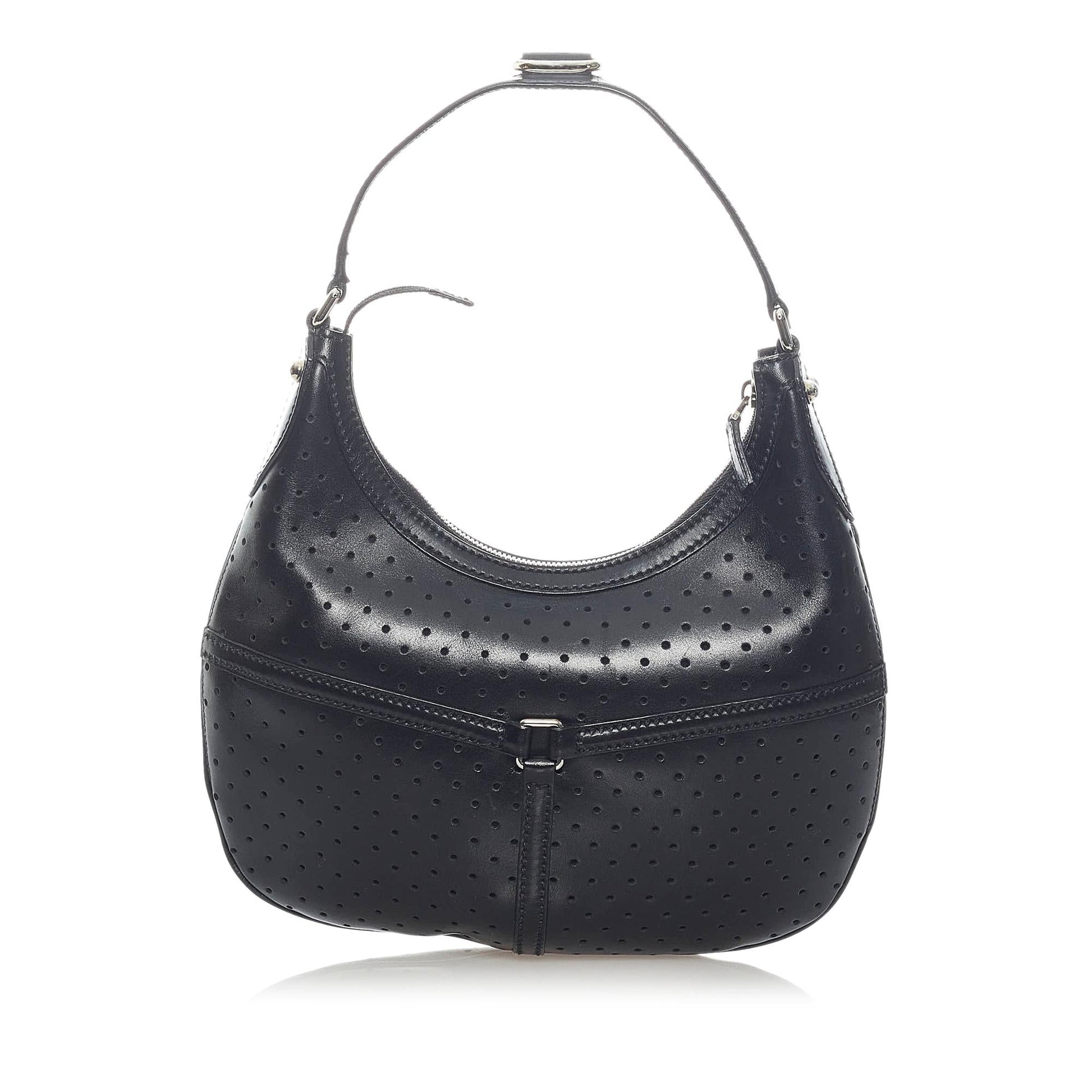Gucci Perforated Reins SHG Leather Calf Black Shoulder Bag