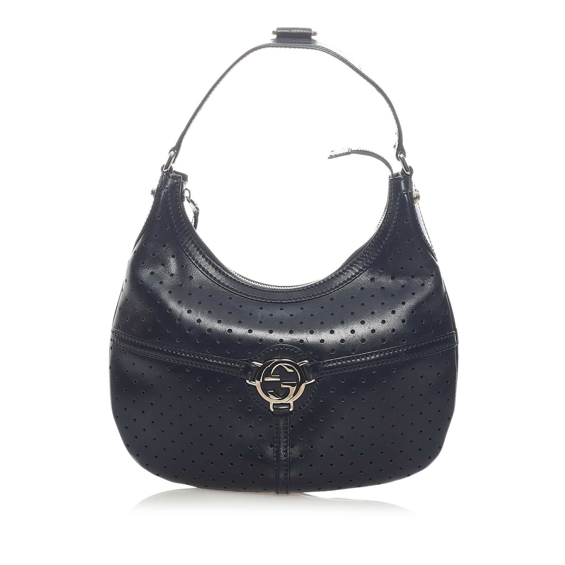 Gucci Perforated Reins SHG Leather Calf Black Shoulder Bag