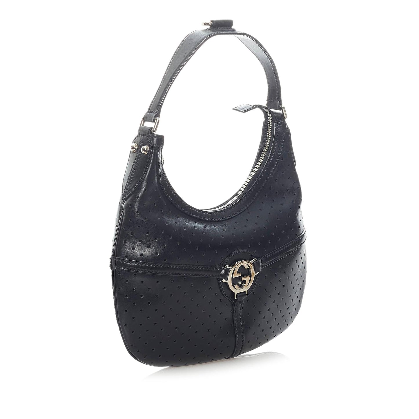 Gucci Perforated Reins SHG Leather Calf Black Shoulder Bag