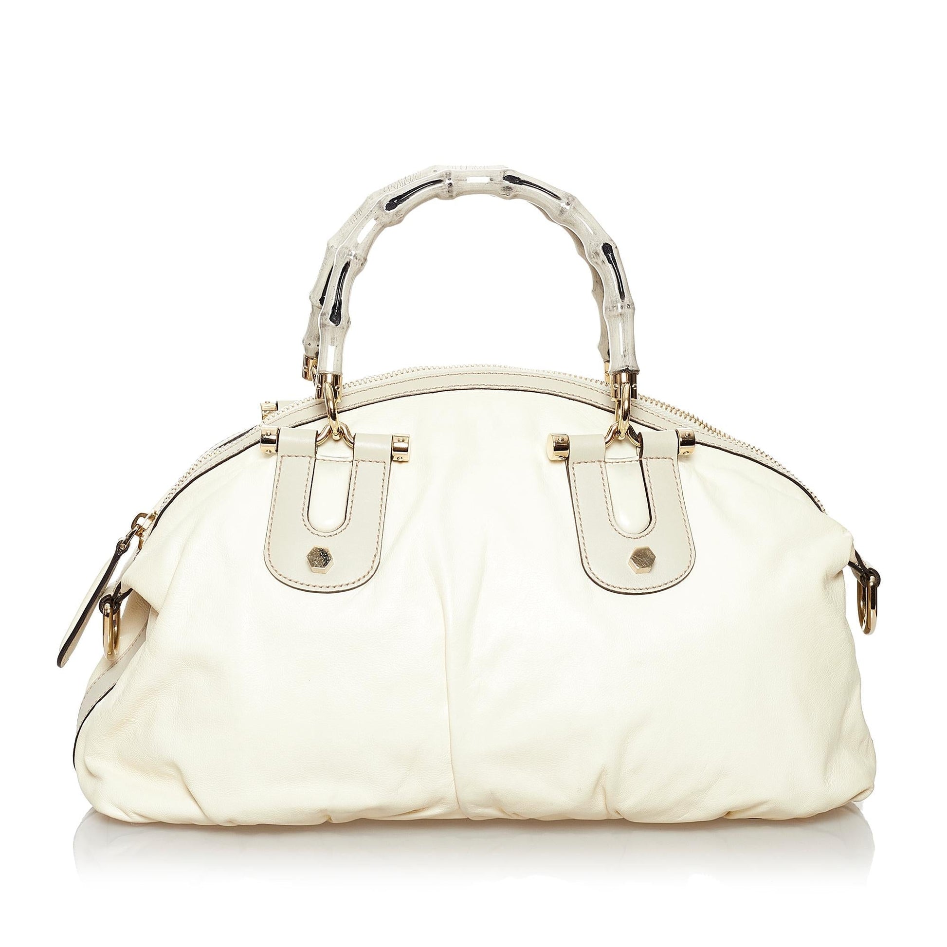 Gucci Pop Bamboo SHG Leather Calf White Grey Satchel Bag