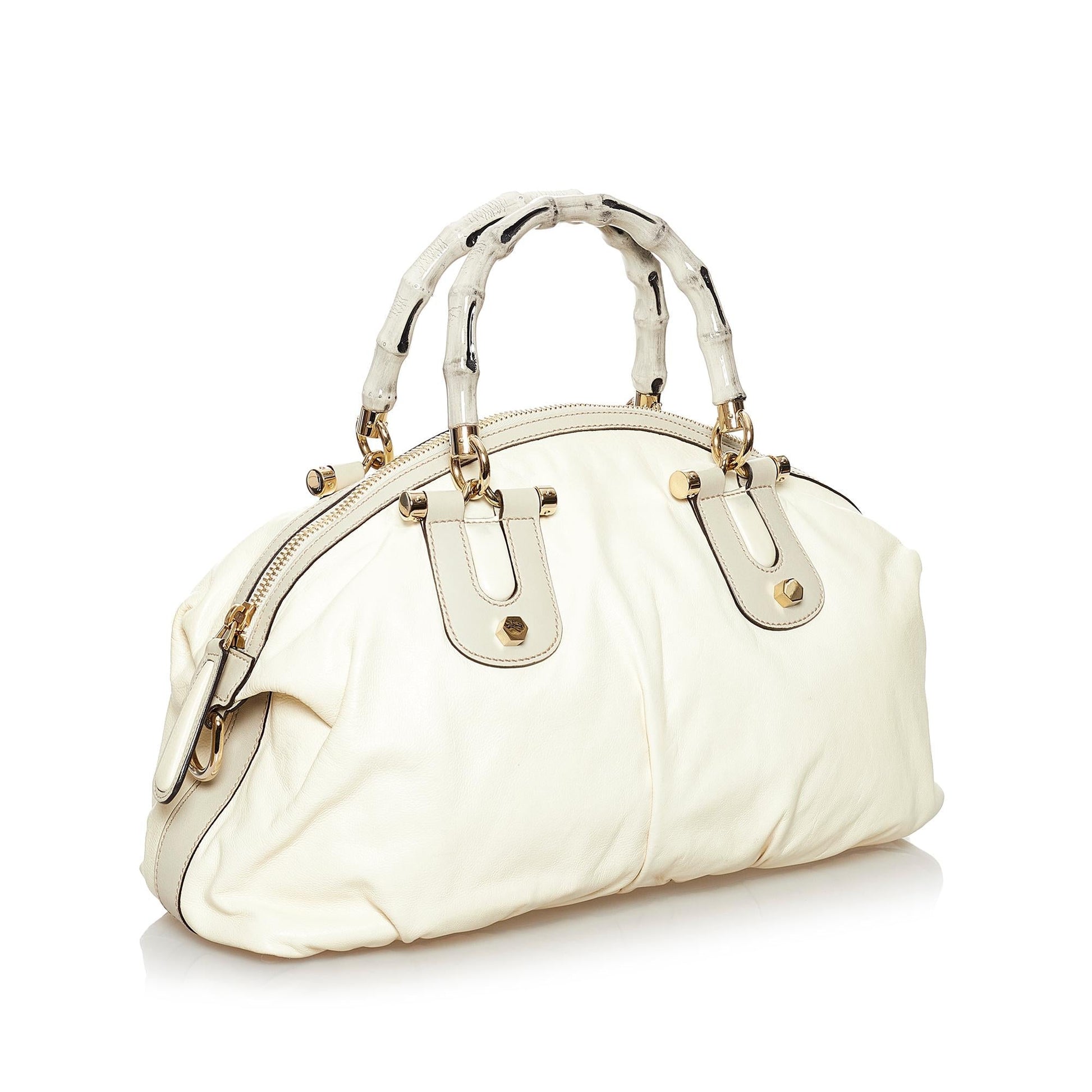 Gucci Pop Bamboo SHG Leather Calf White Grey Satchel Bag