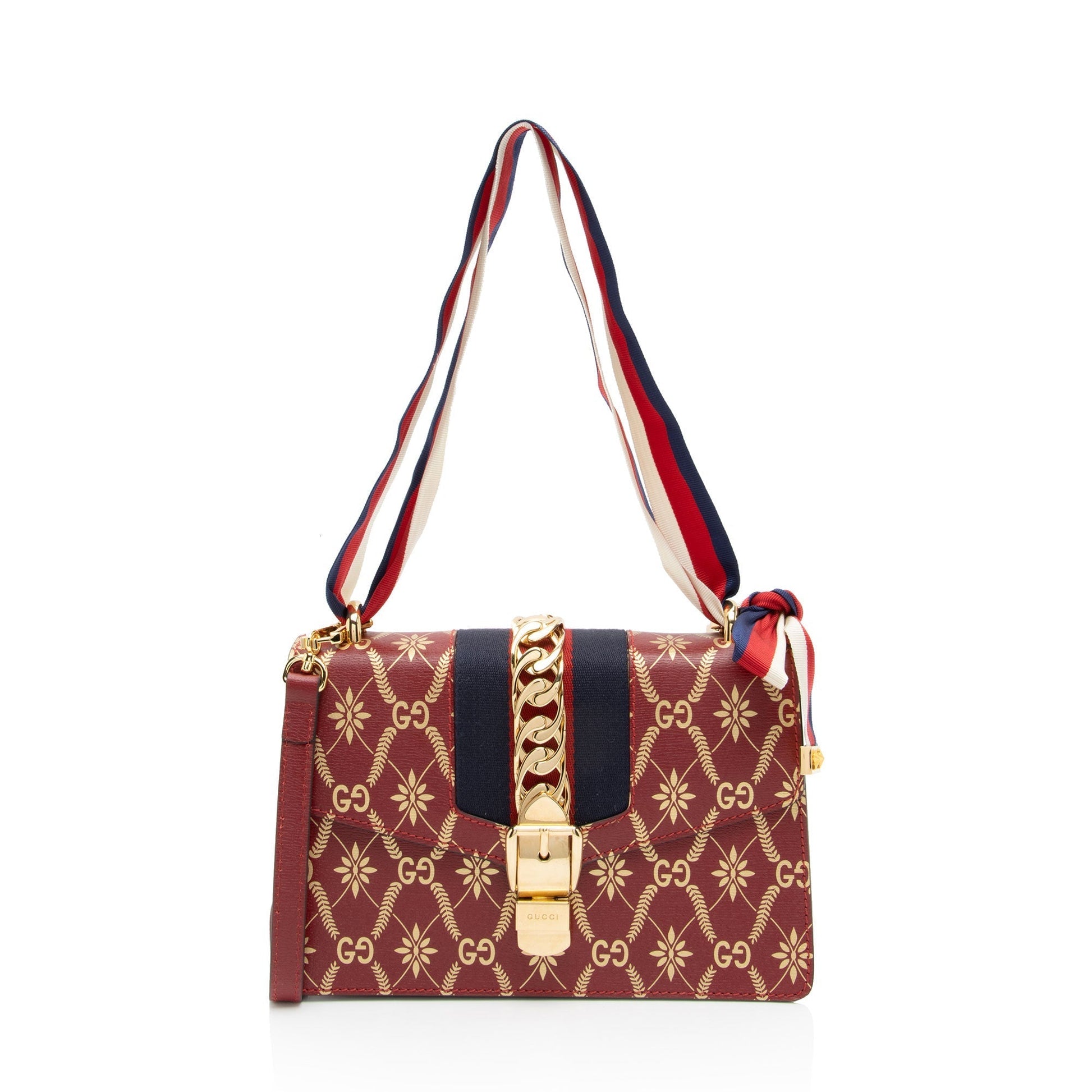 Gucci Printed Sylvie SHF-9AqYxv Nylon Calfskin Red Small Crossbody Bag