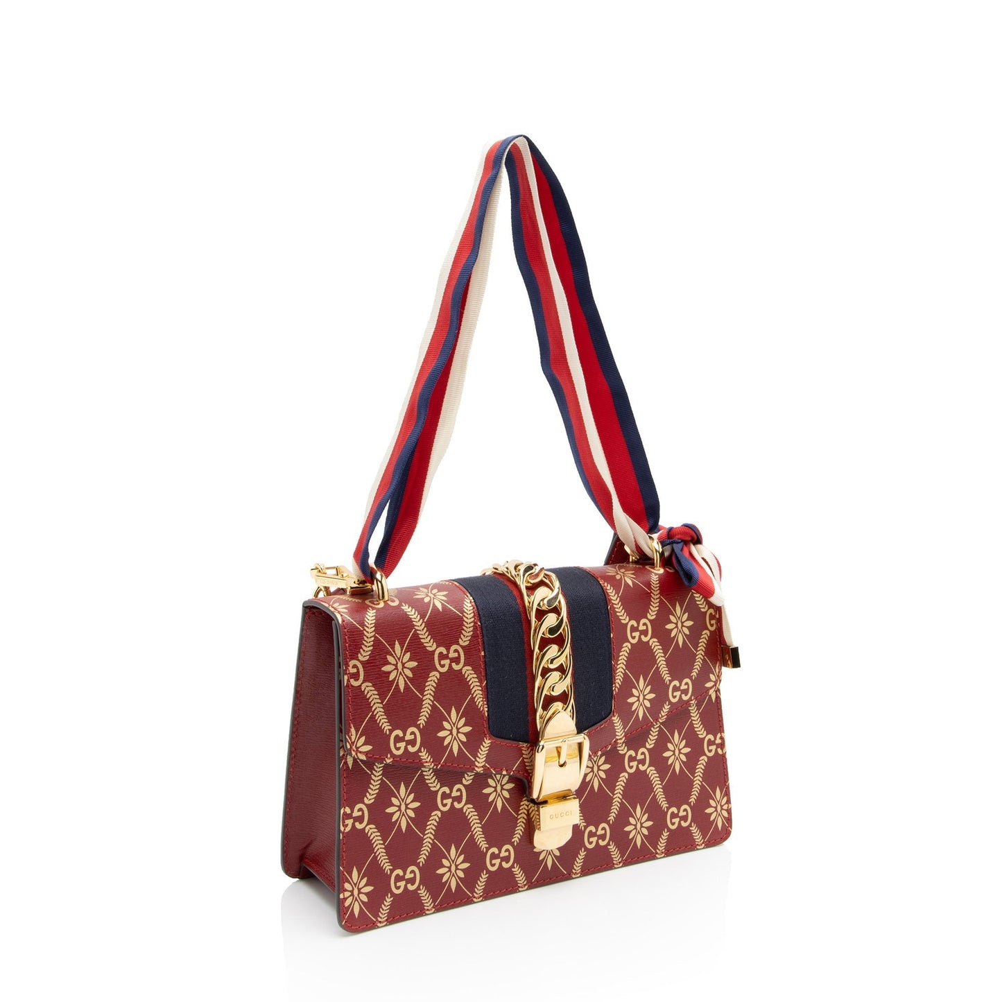 Gucci Printed Sylvie SHF-9AqYxv Nylon Calfskin Red Small Crossbody Bag