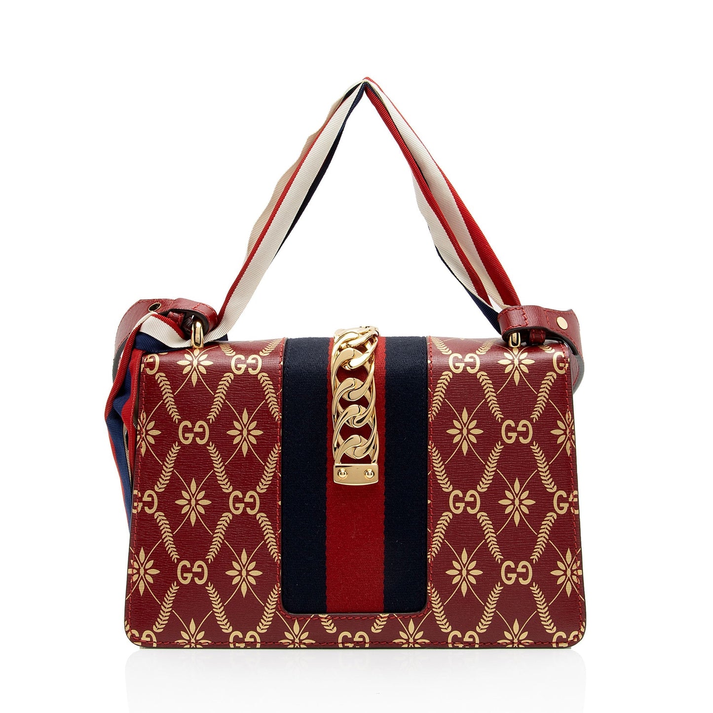 Gucci Printed Sylvie SHF-6FGtNY Nylon Calfskin Red Small Shoulder Bag