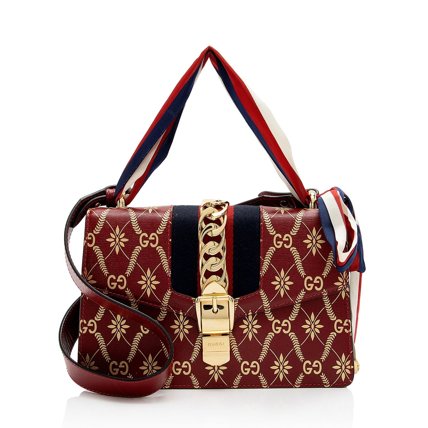 Gucci Printed Sylvie SHF-6FGtNY Nylon Calfskin Red Small Shoulder Bag